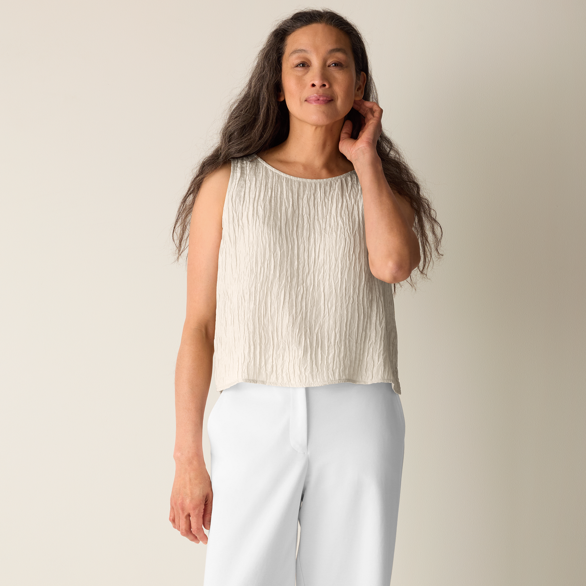 Textured Silk Jacquard Ballet Neck Tank