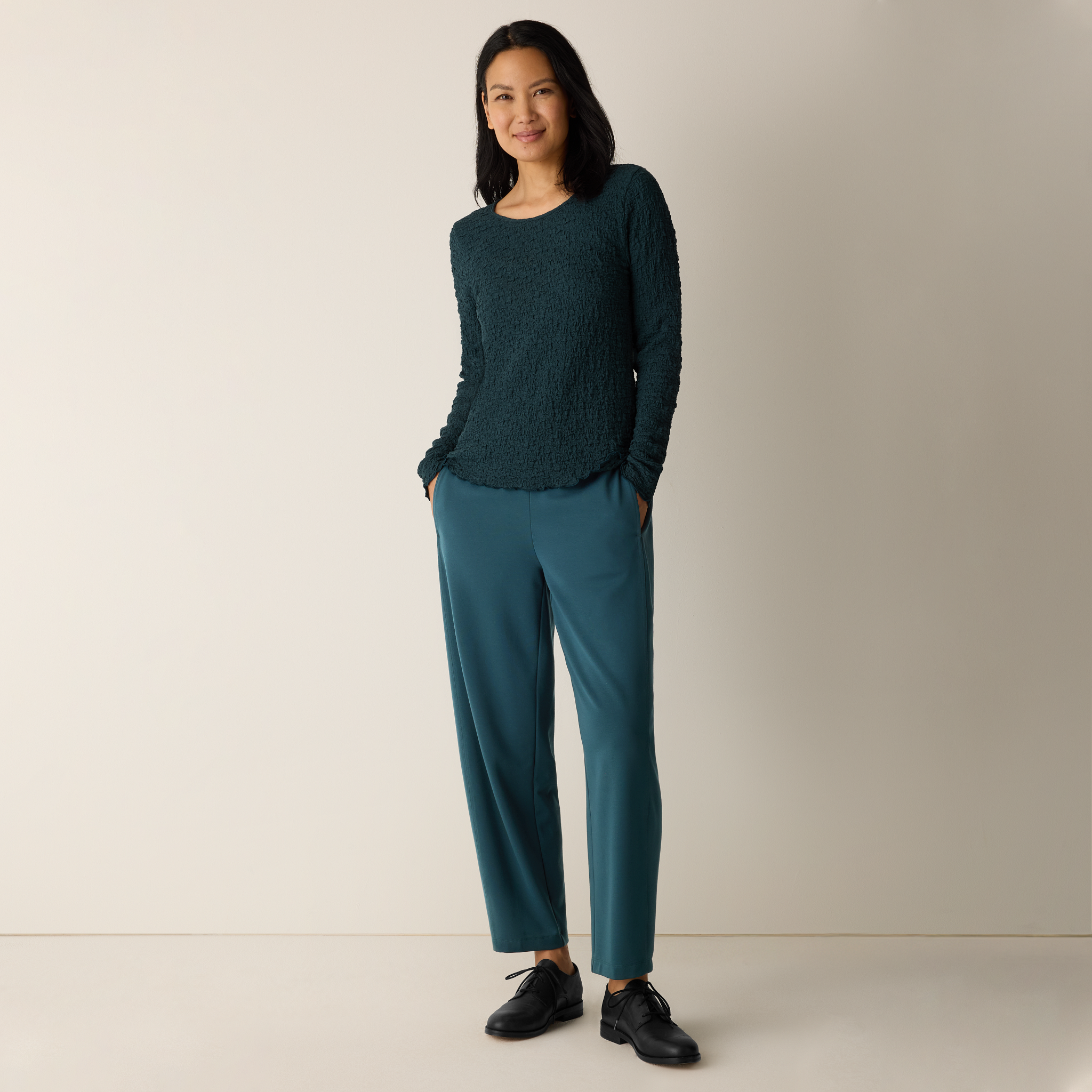 39ブレインタートル Bubble Jacquard Round Neck Top | EILEEN FISHER
