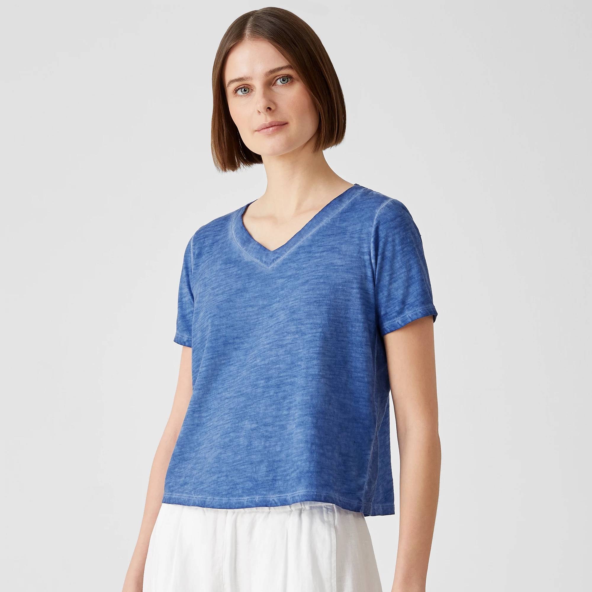 Pigment-Dyed Organic Cotton V-Neck Tee | EILEEN FISHER
