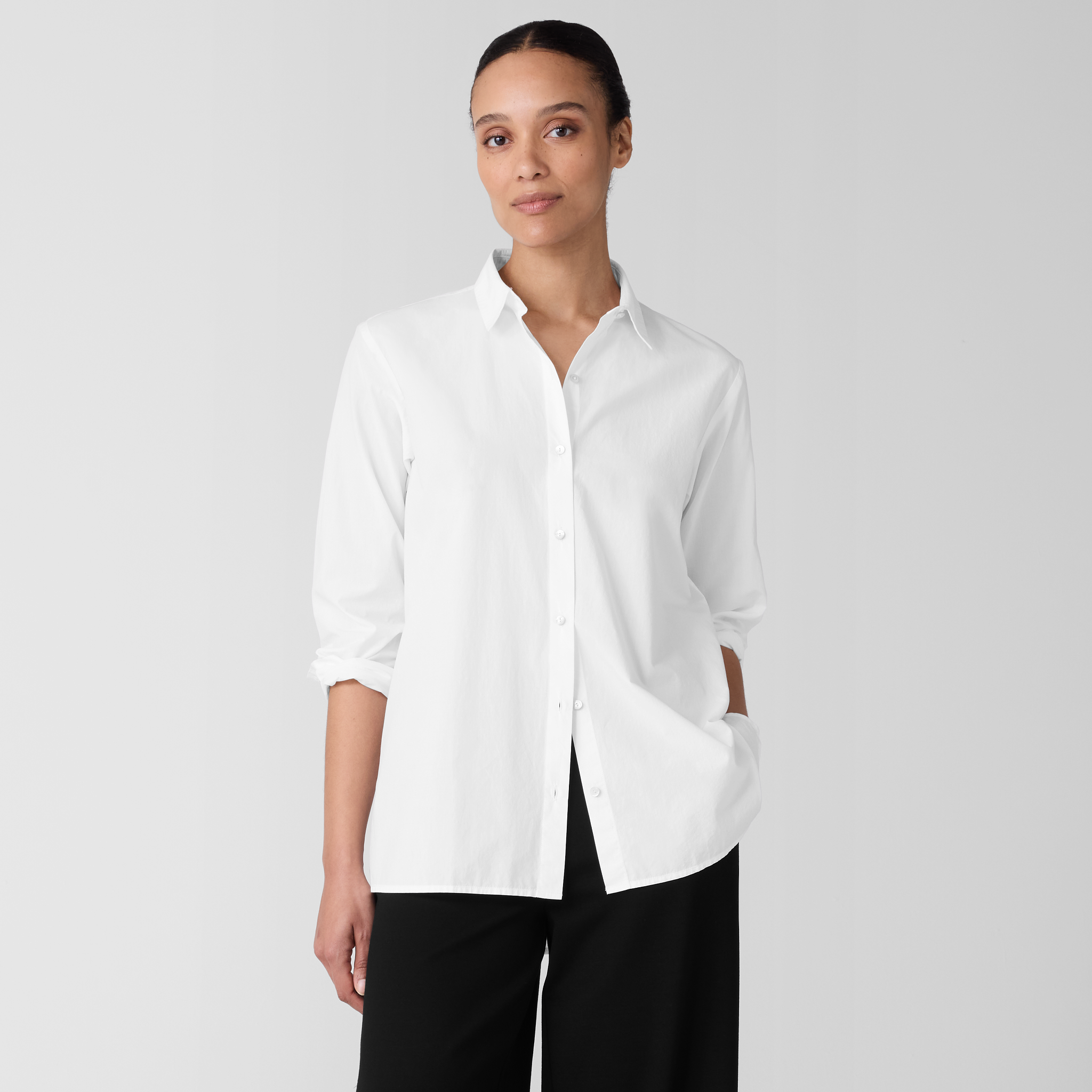 Washed Organic Cotton Poplin Classic Collar Shirt from EILEEN FISHER - $103.20