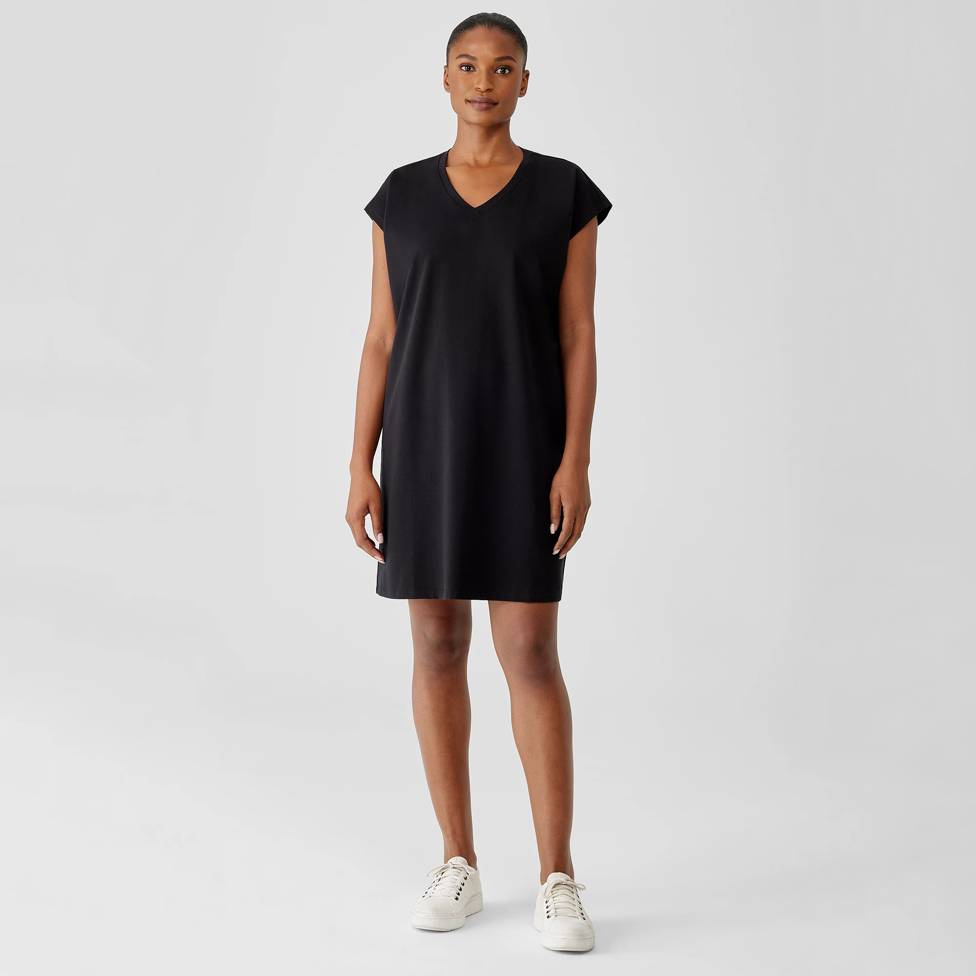 Pima Cotton Stretch Jersey V-Neck Dress | EILEEN FISHER