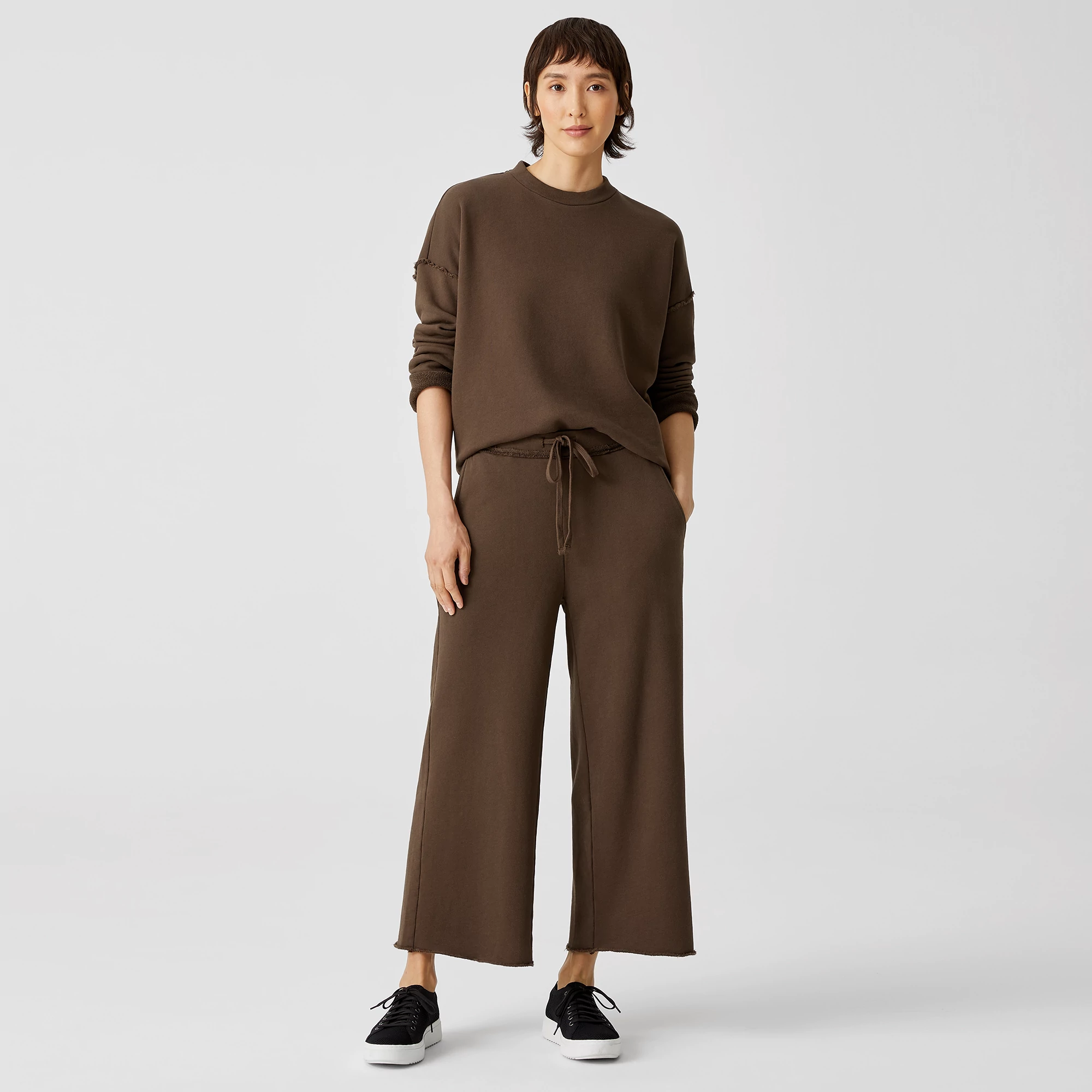 Organic Cotton French Terry Wide-Leg Pant | EILEEN FISHER