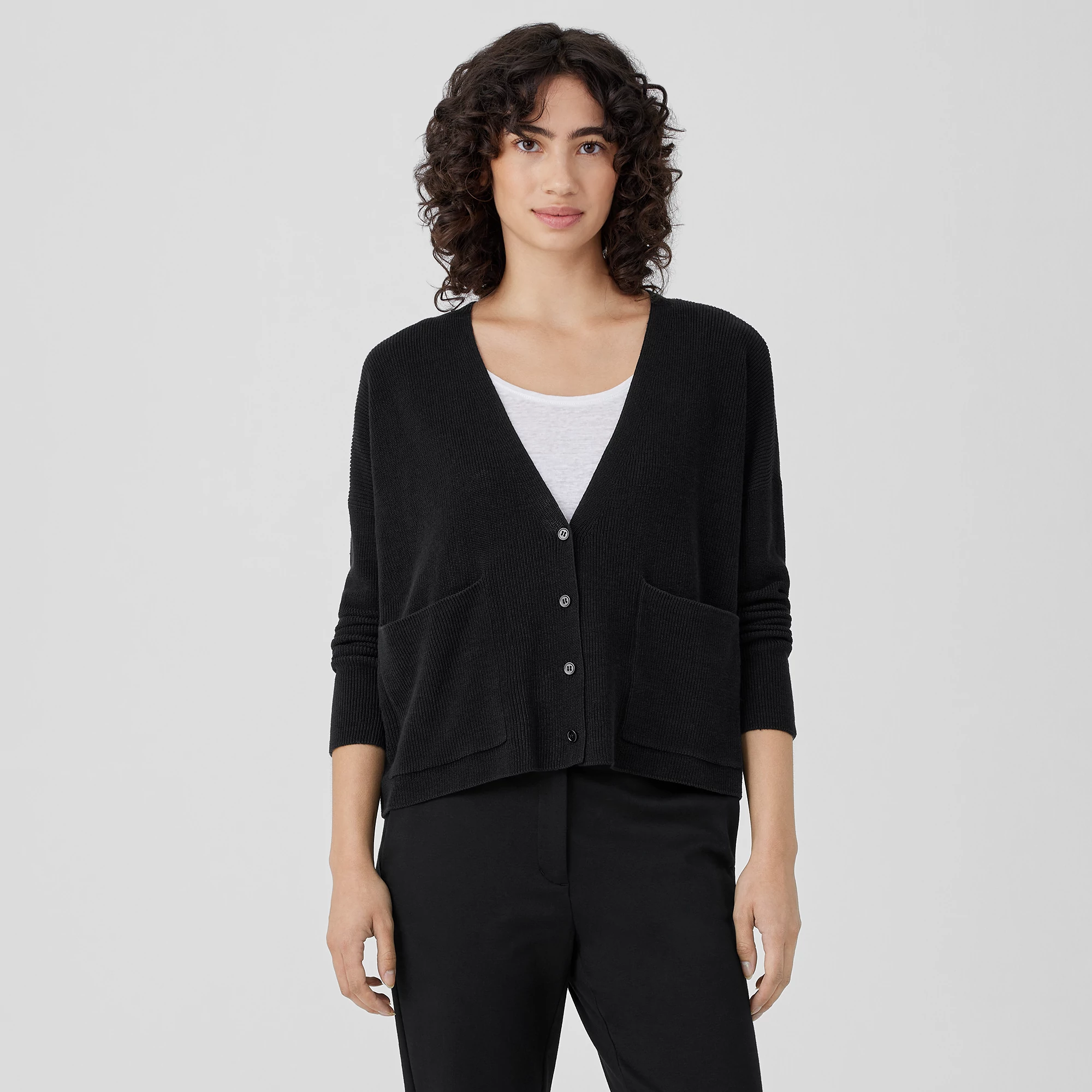 Organic Linen Cotton V-Neck Cardigan | EILEEN FISHER