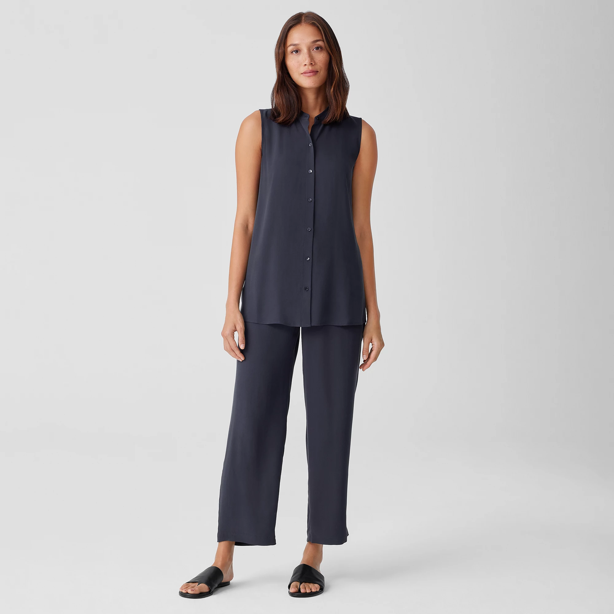 Blue Silk Georgette Straight Pant main image 1