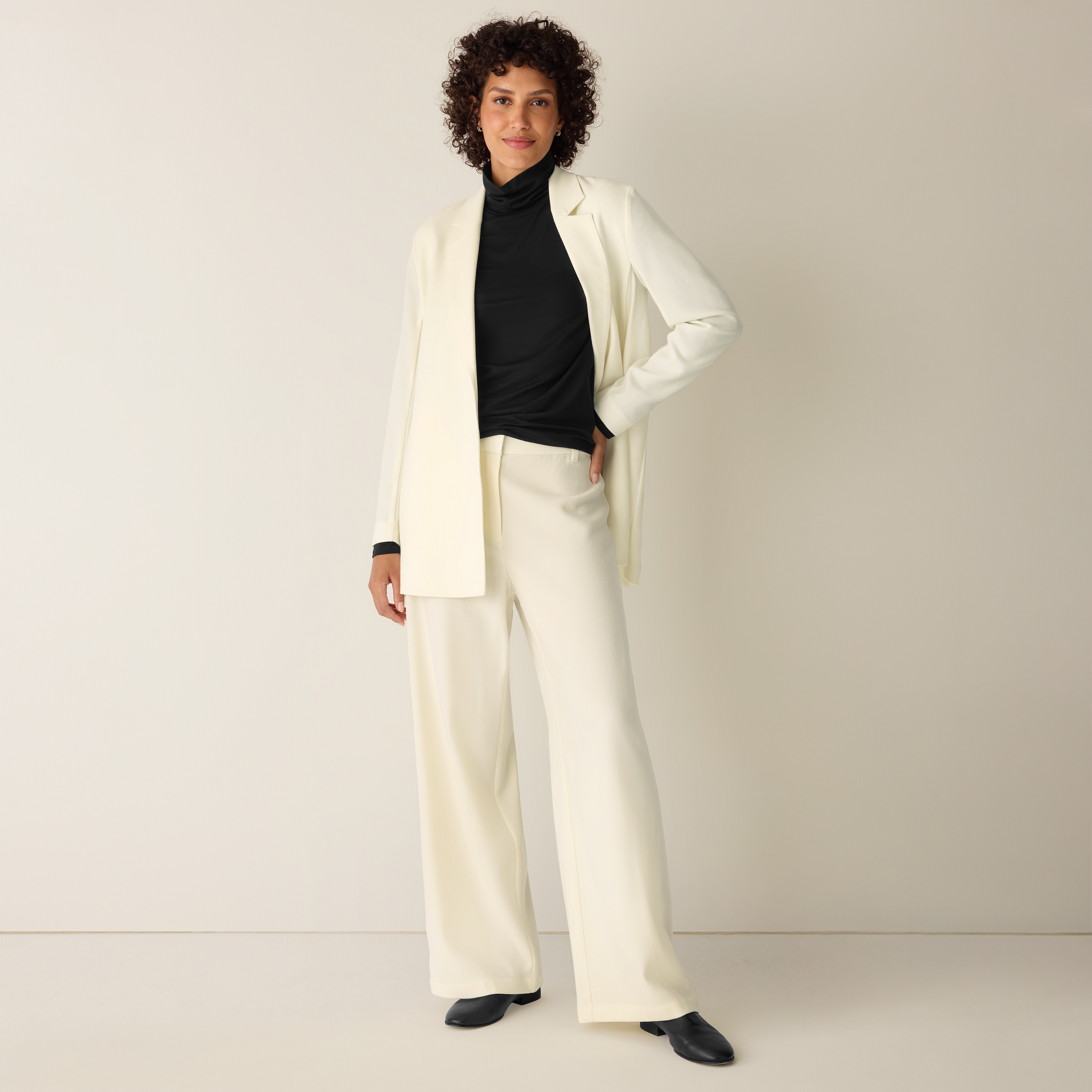 Stretch Wool Crepe Wide-Leg Trouser