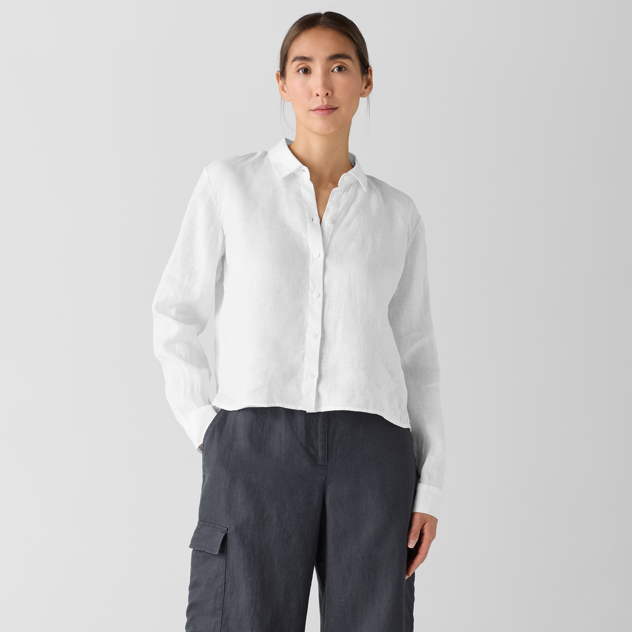 Organic Handkerchief Linen Classic Collar Short Shirt