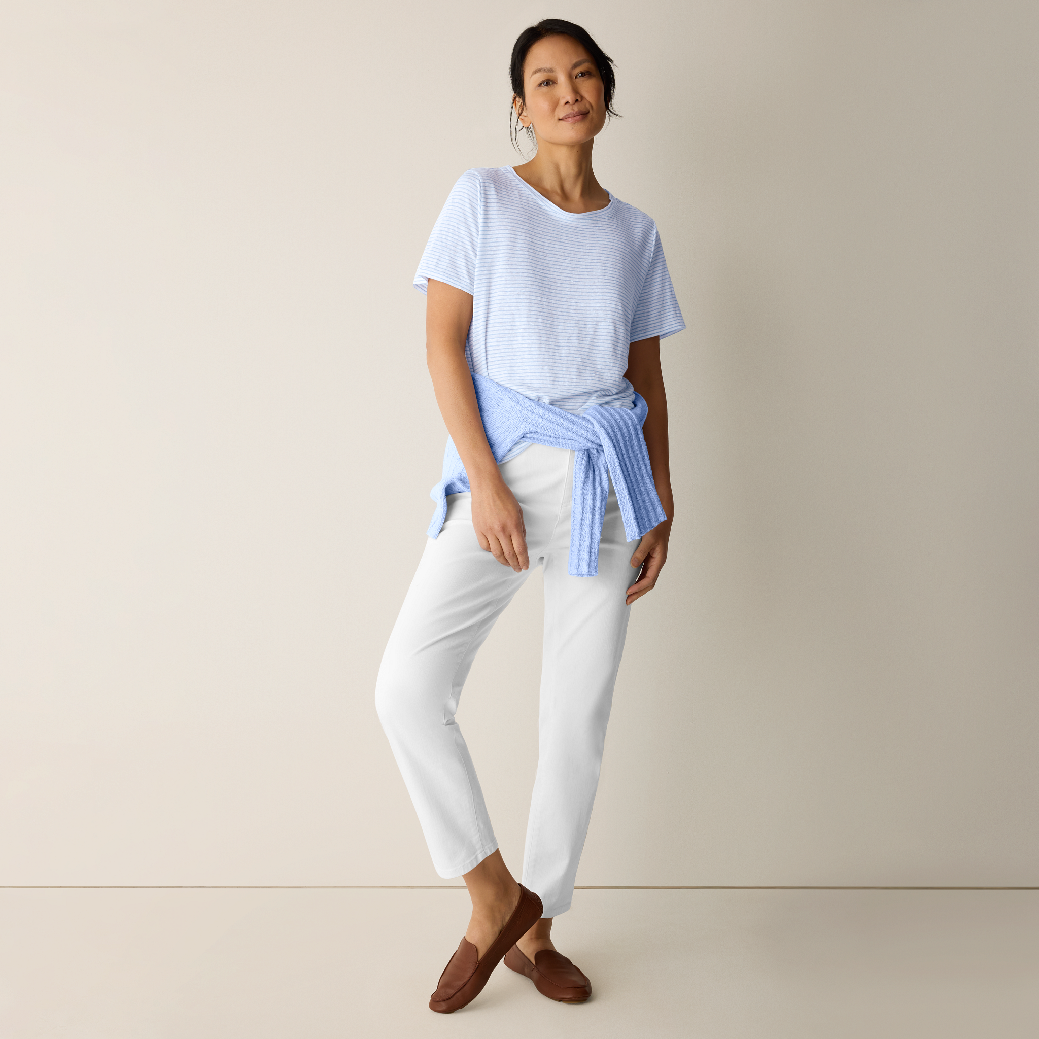 Striped Organic Linen Jersey Crew Neck Tee