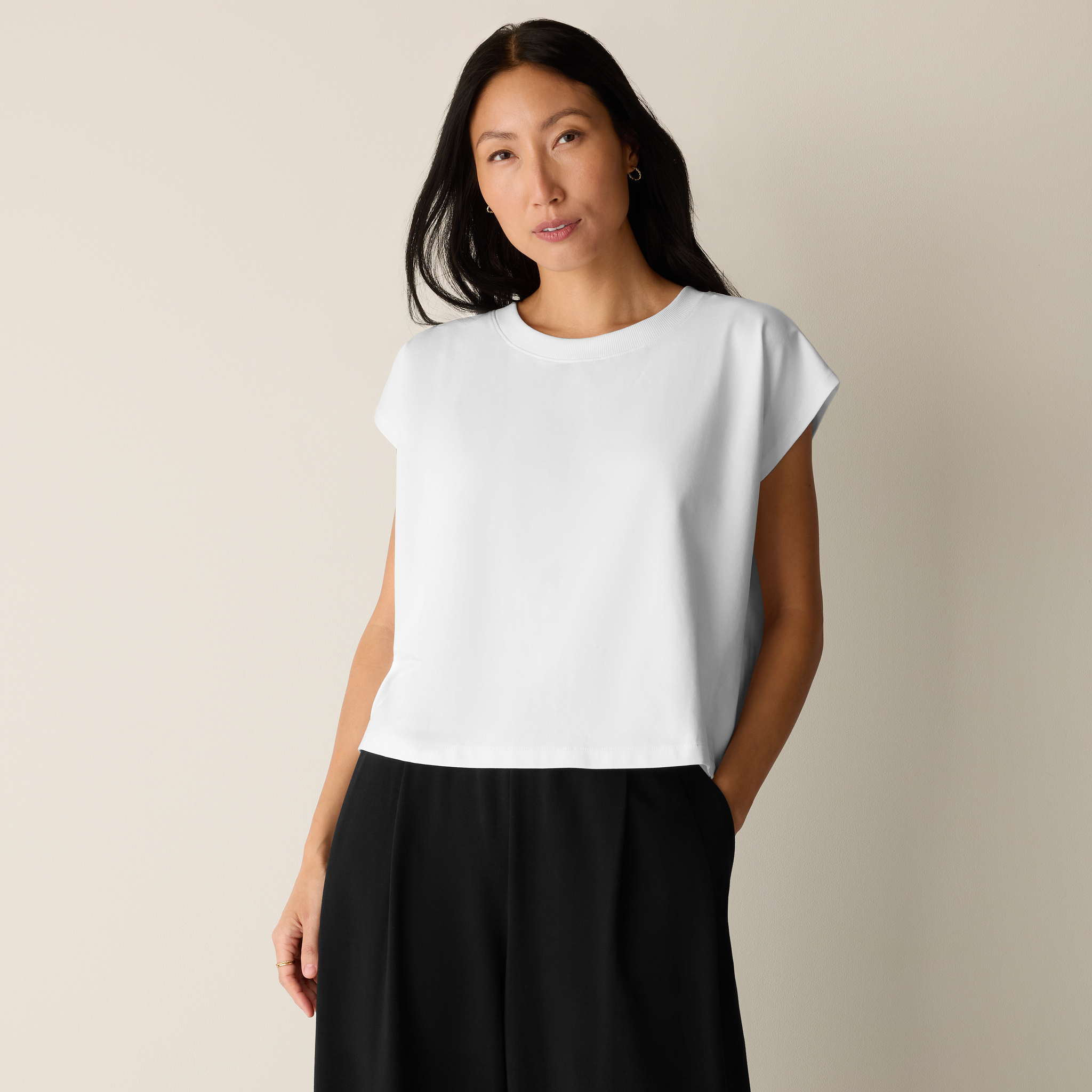 Pima Cotton Stretch Jersey Crew Neck Top