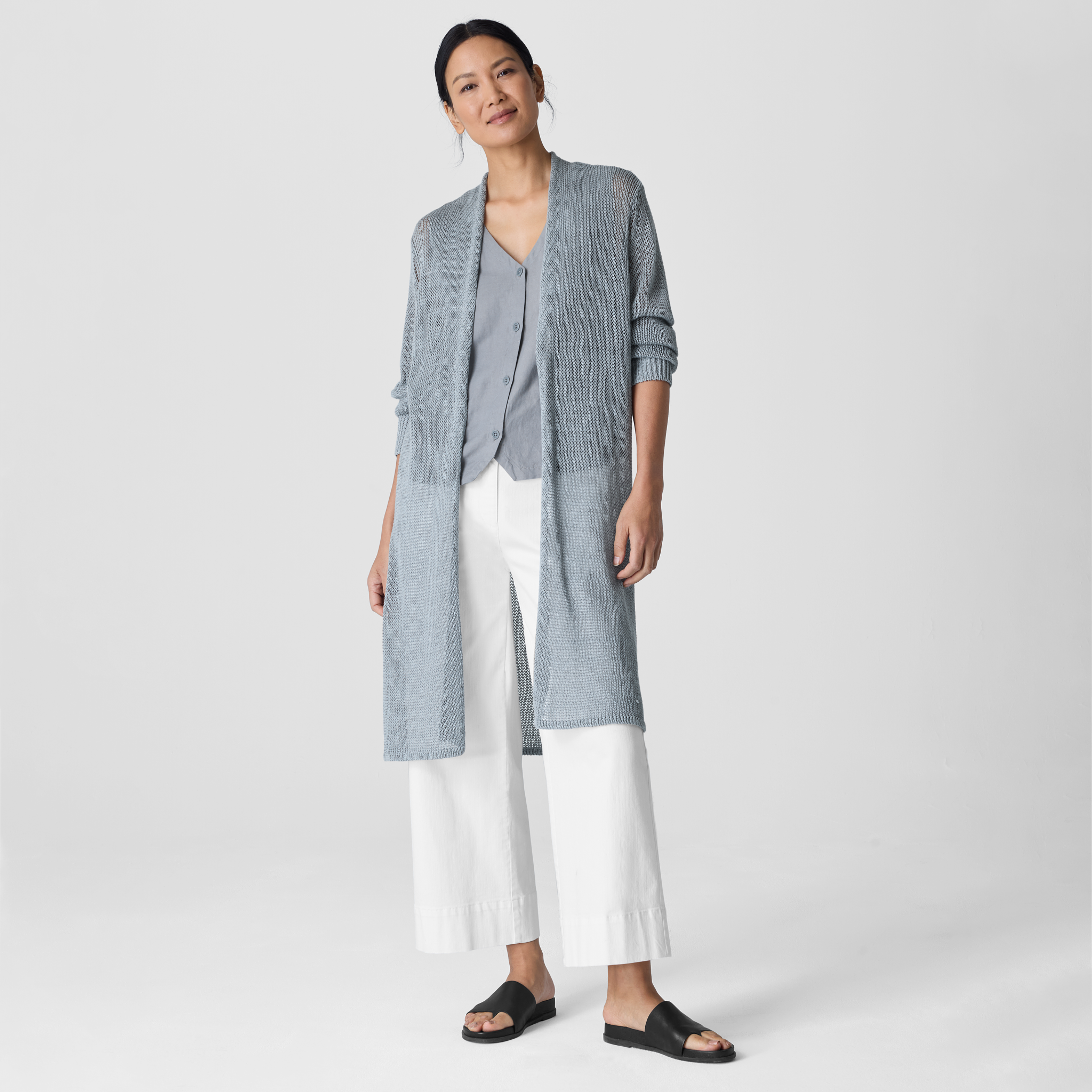 Organic Linen Cotton Cord Long Cardigan from EILEEN FISHER - $191.20