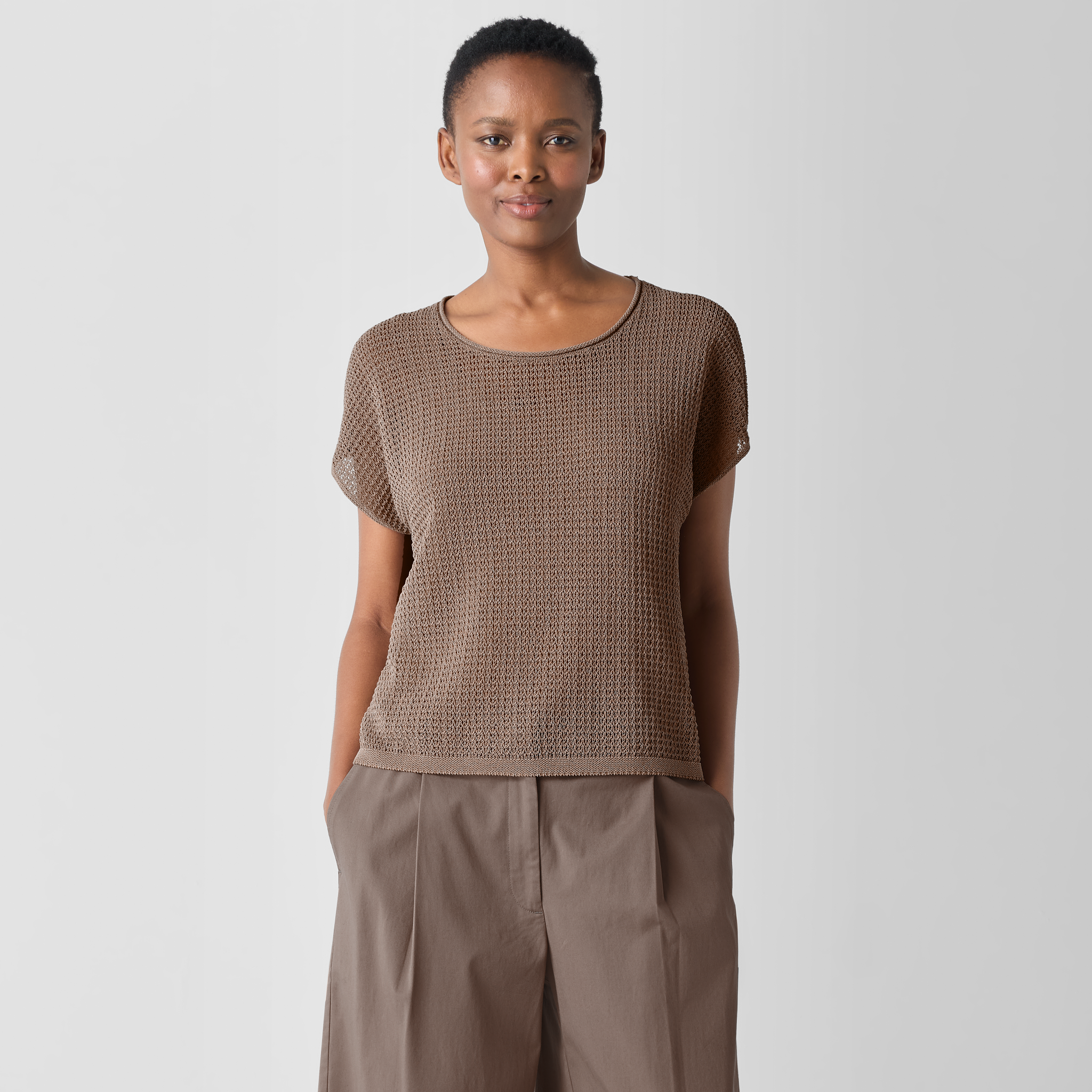 Organic Cotton Cord Sheen Jewel Neck Top | EILEEN FISHER