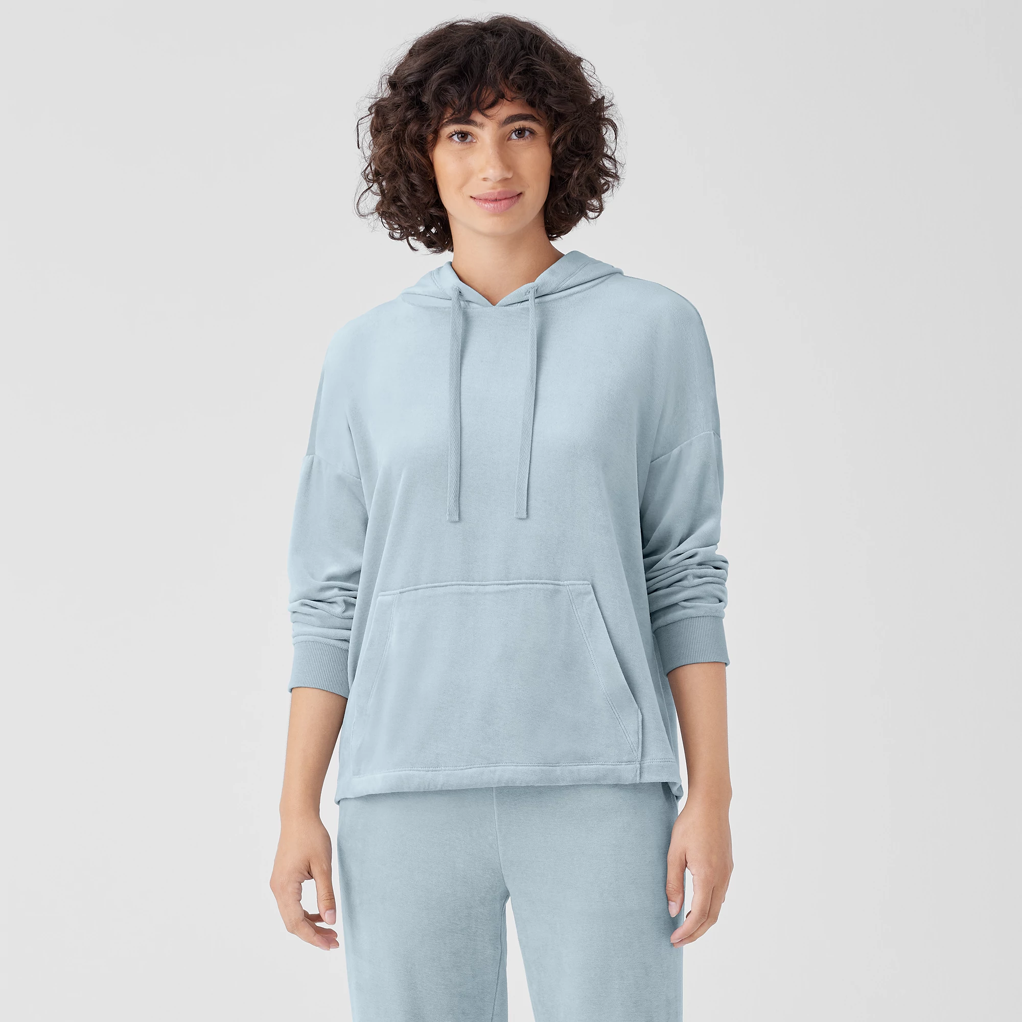 Cozy Velour Knit Hooded Top | EILEEN FISHER