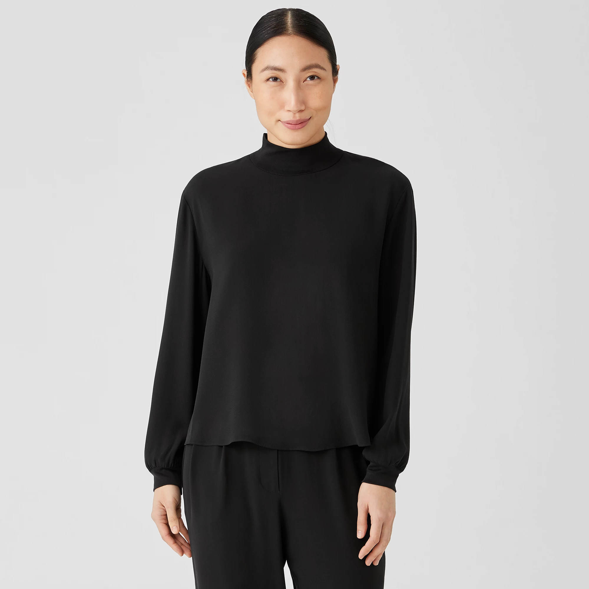 Silk Georgette Crepe Mock Neck Top | EILEEN FISHER