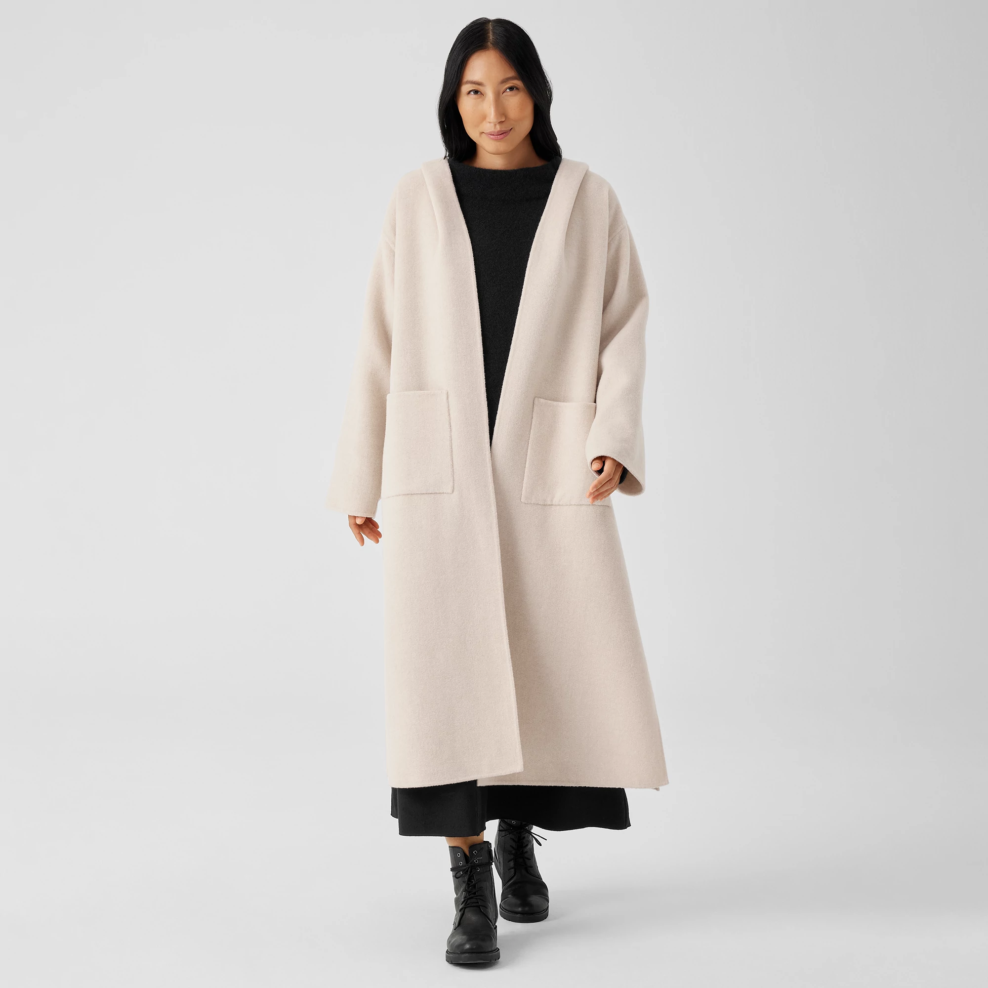 Doubleface Wool Cloud Hooded Coat | EILEEN FISHER