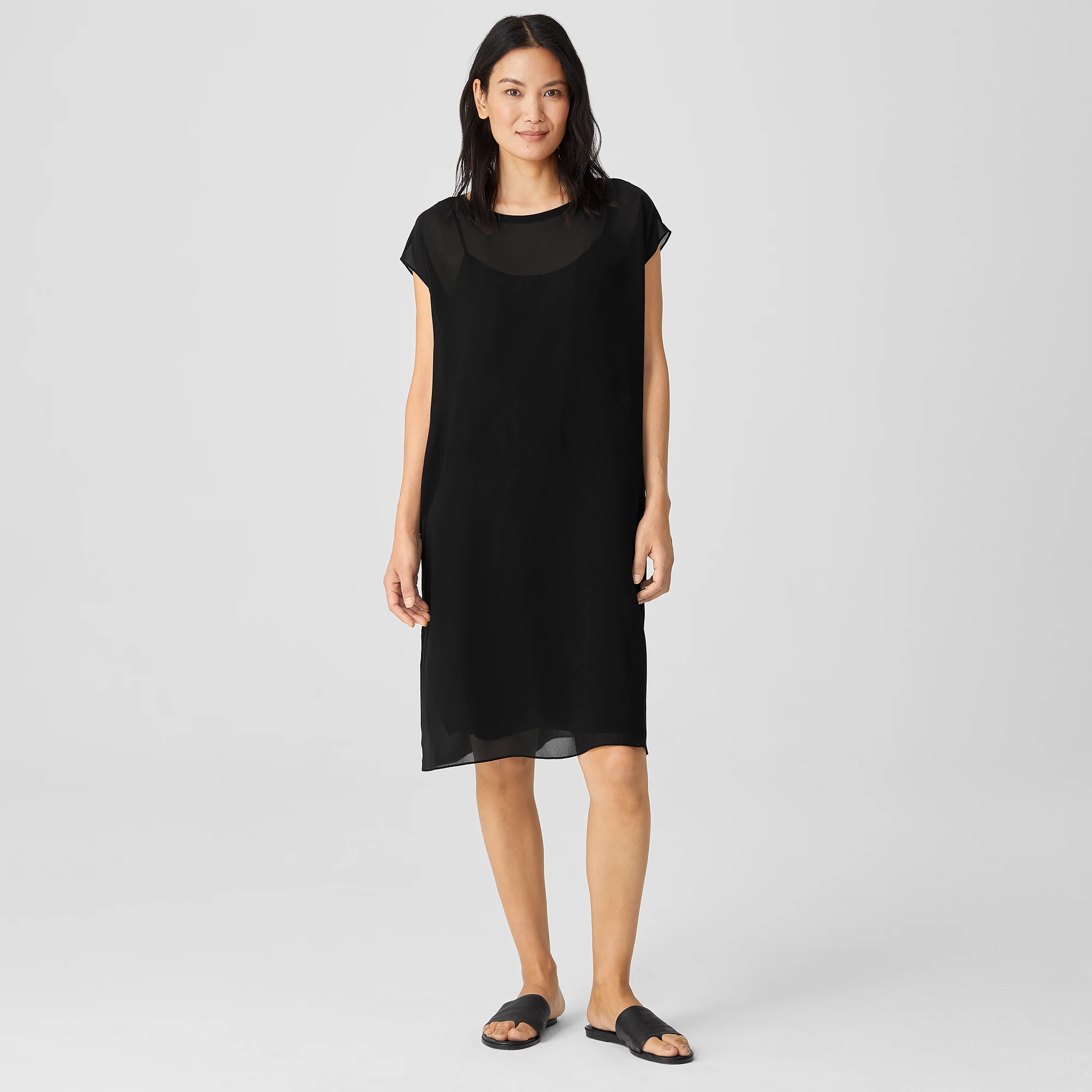 Sheer Silk Georgette Layered Dress | EILEEN FISHER