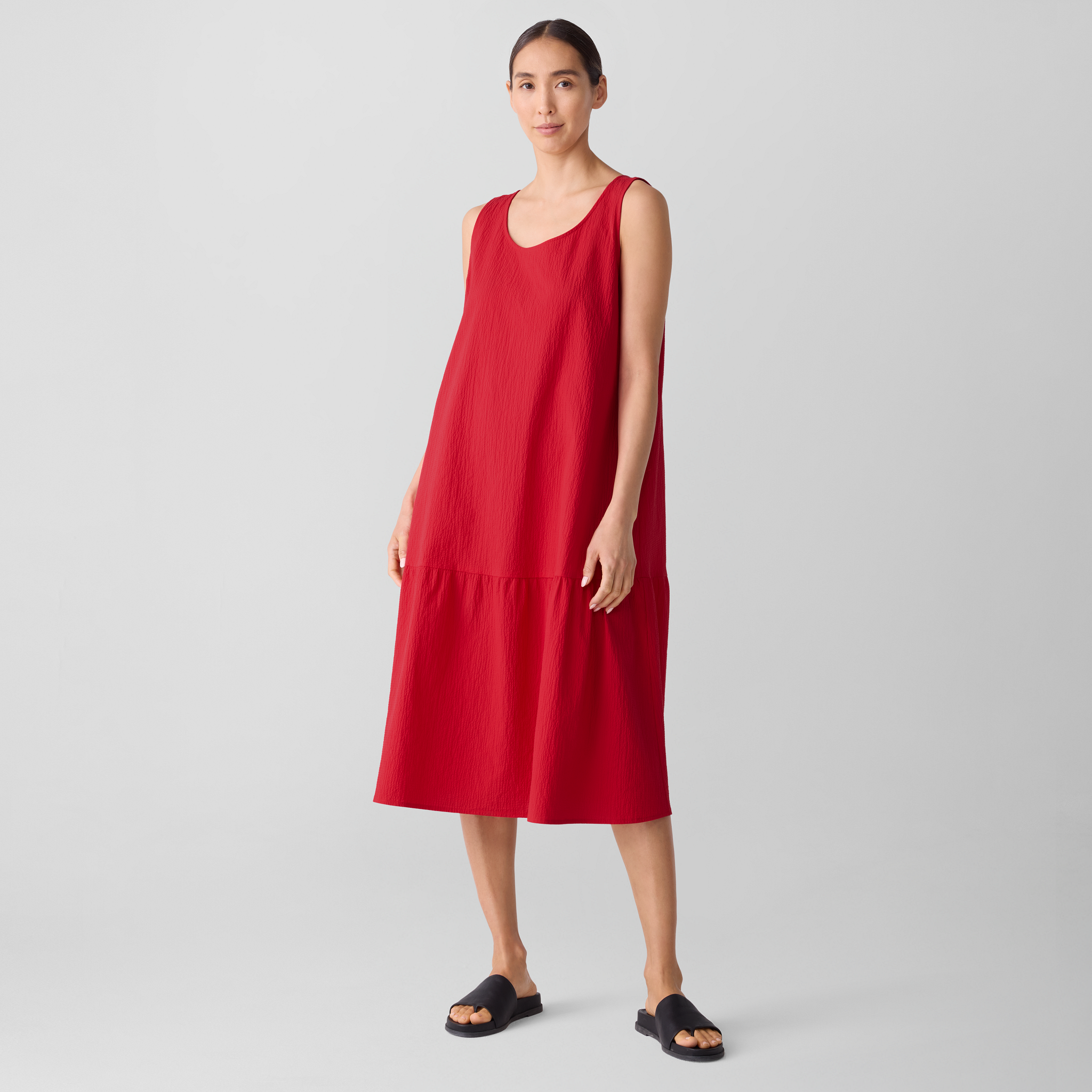 Organic Cotton Pucker Tiered Dress | EILEEN FISHER