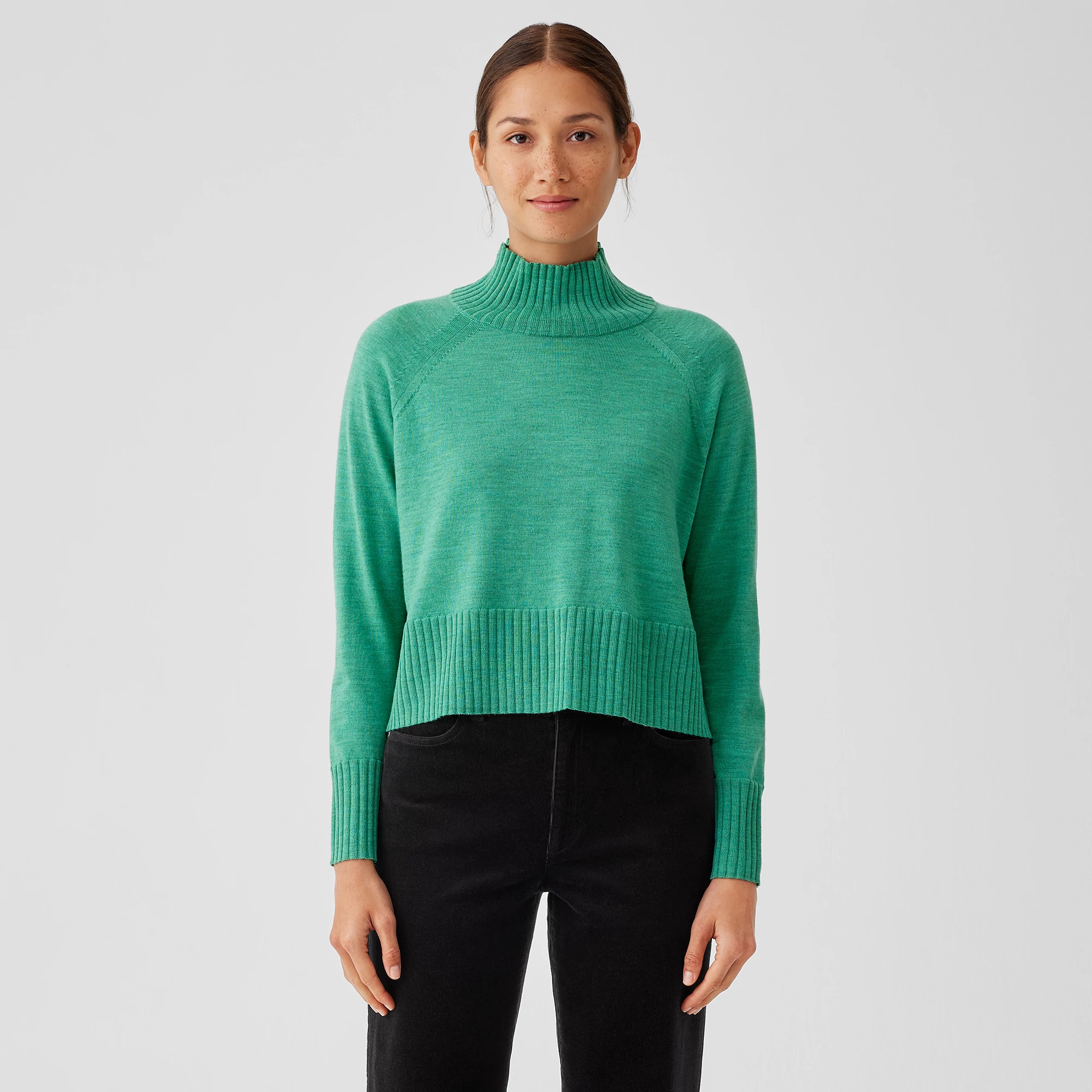 Merino Jersey Turtleneck Top in Regenerative Wool