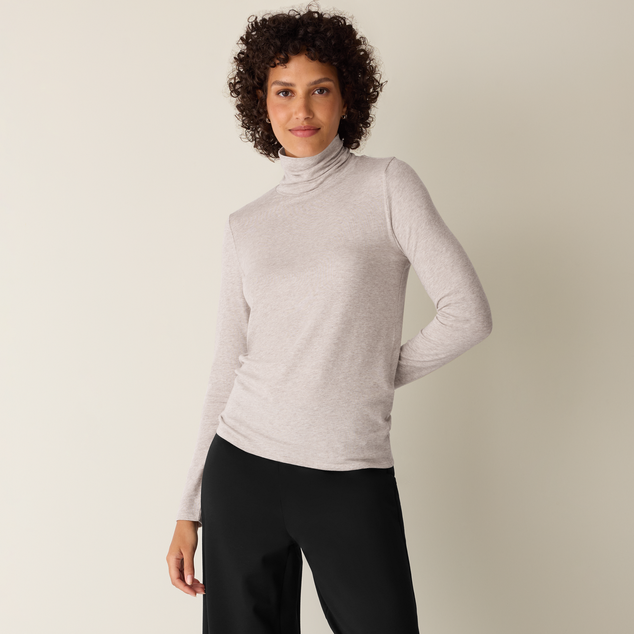 Mélange Sheer Cotton Blend Knit Turtleneck Top | EILEEN FISHER