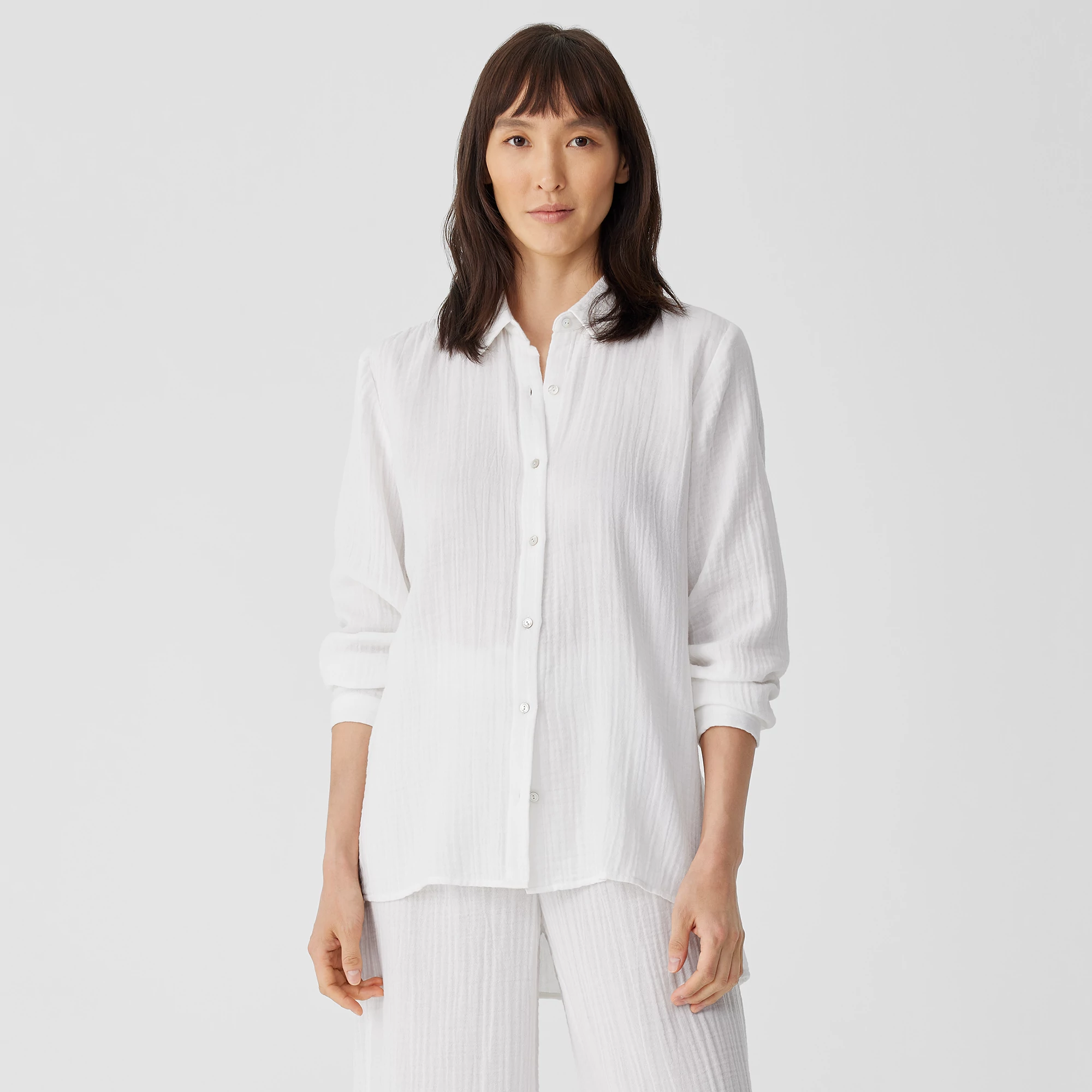 Organic Cotton Gauze Classic Collar Shirt | EILEEN FISHER