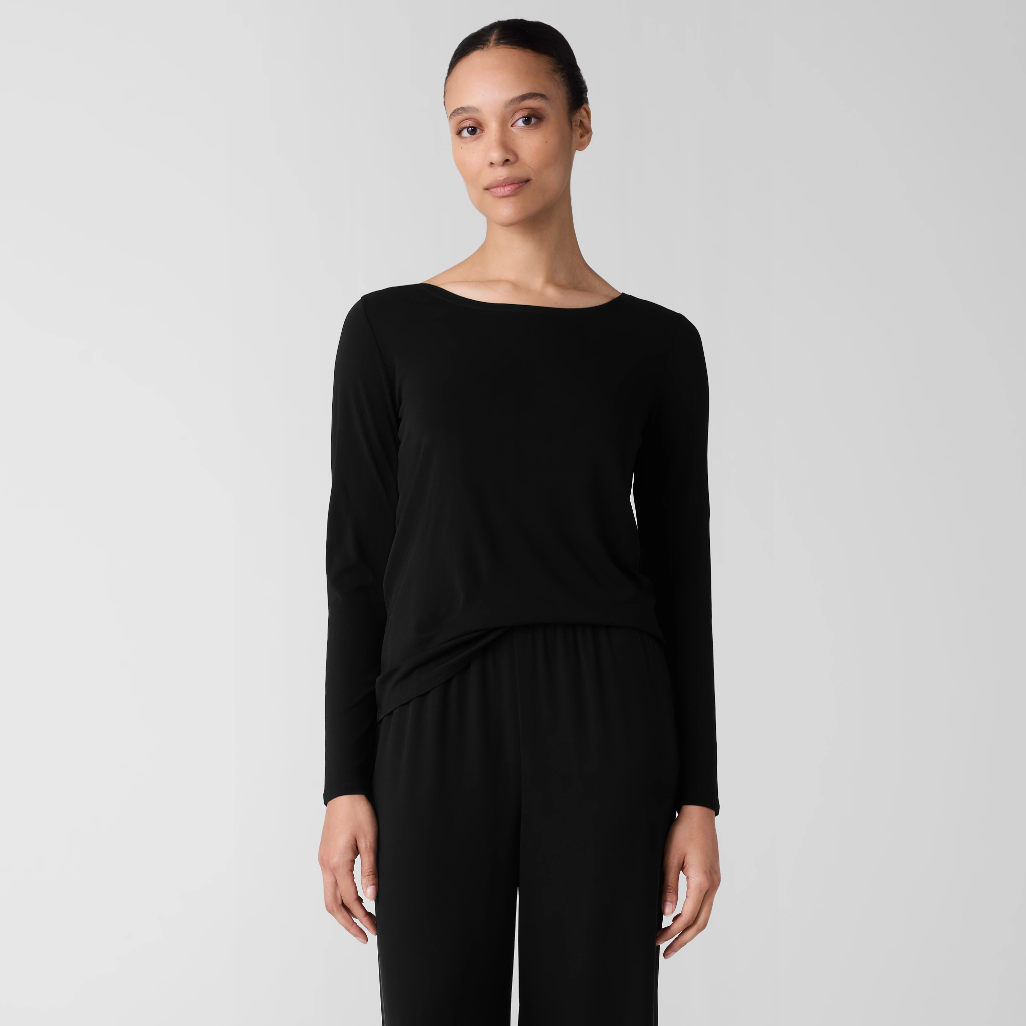 Stretch Silk Jersey Scoop Neck Top