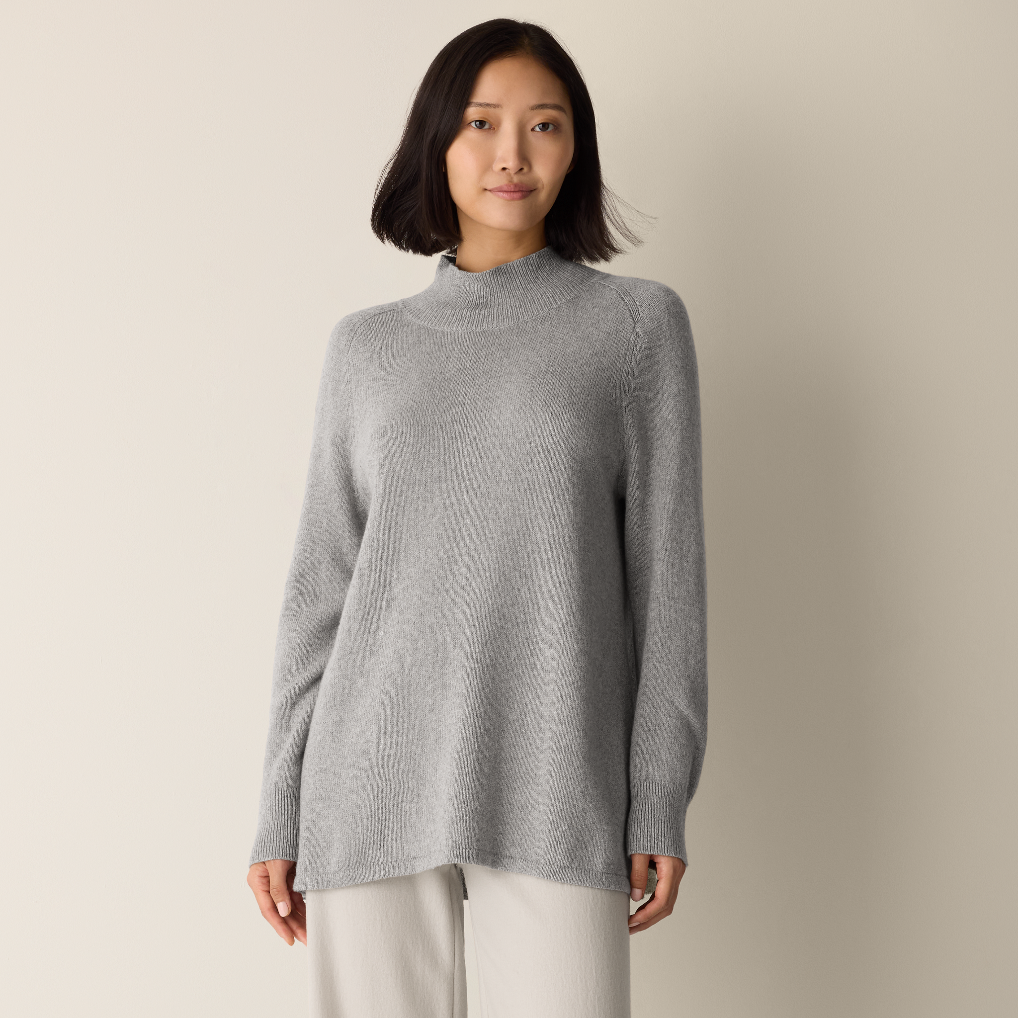 Cotton & Recycled Cashmere Turtleneck Long Top
