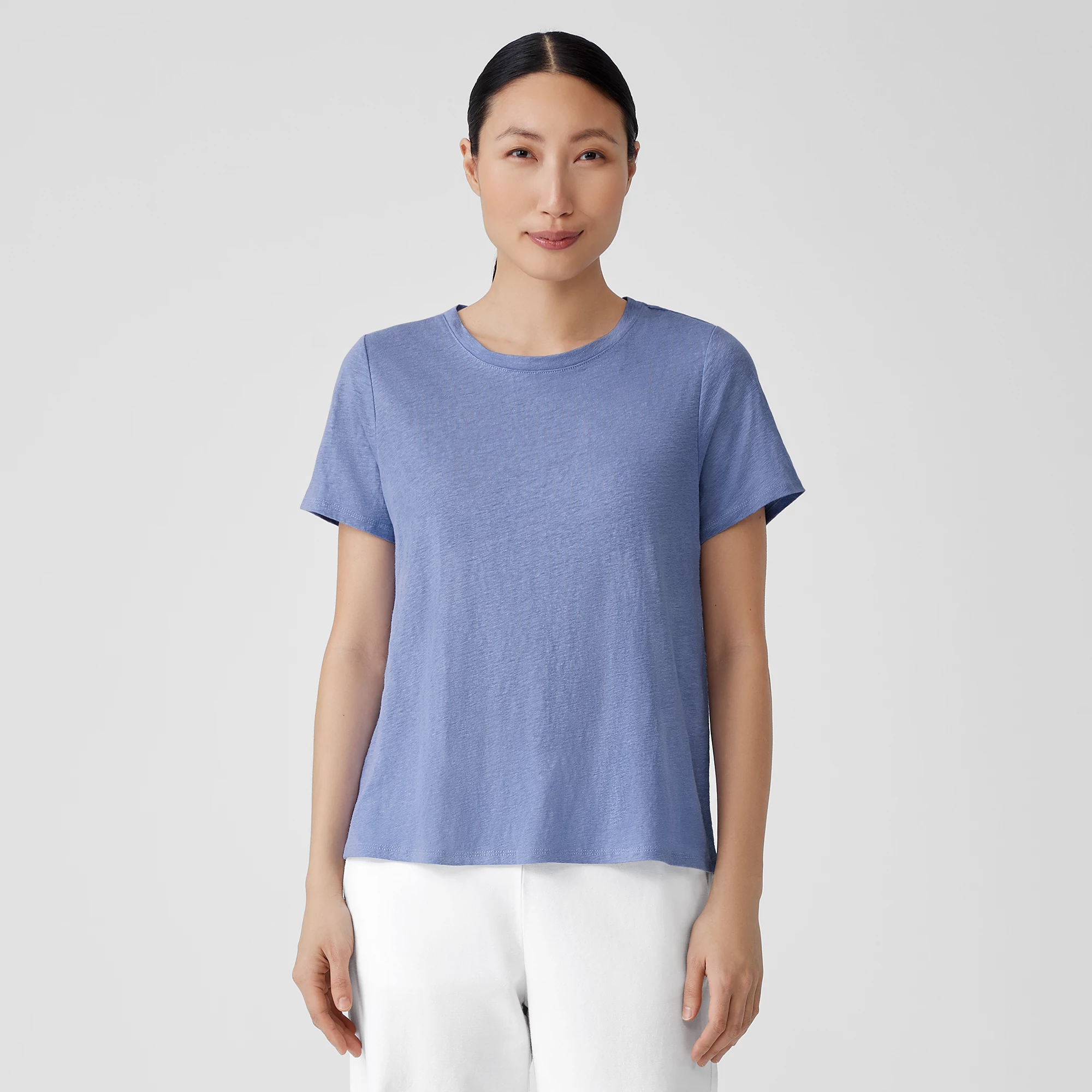 Organic Linen Jersey Crew Neck Tee EILEEN FISHER