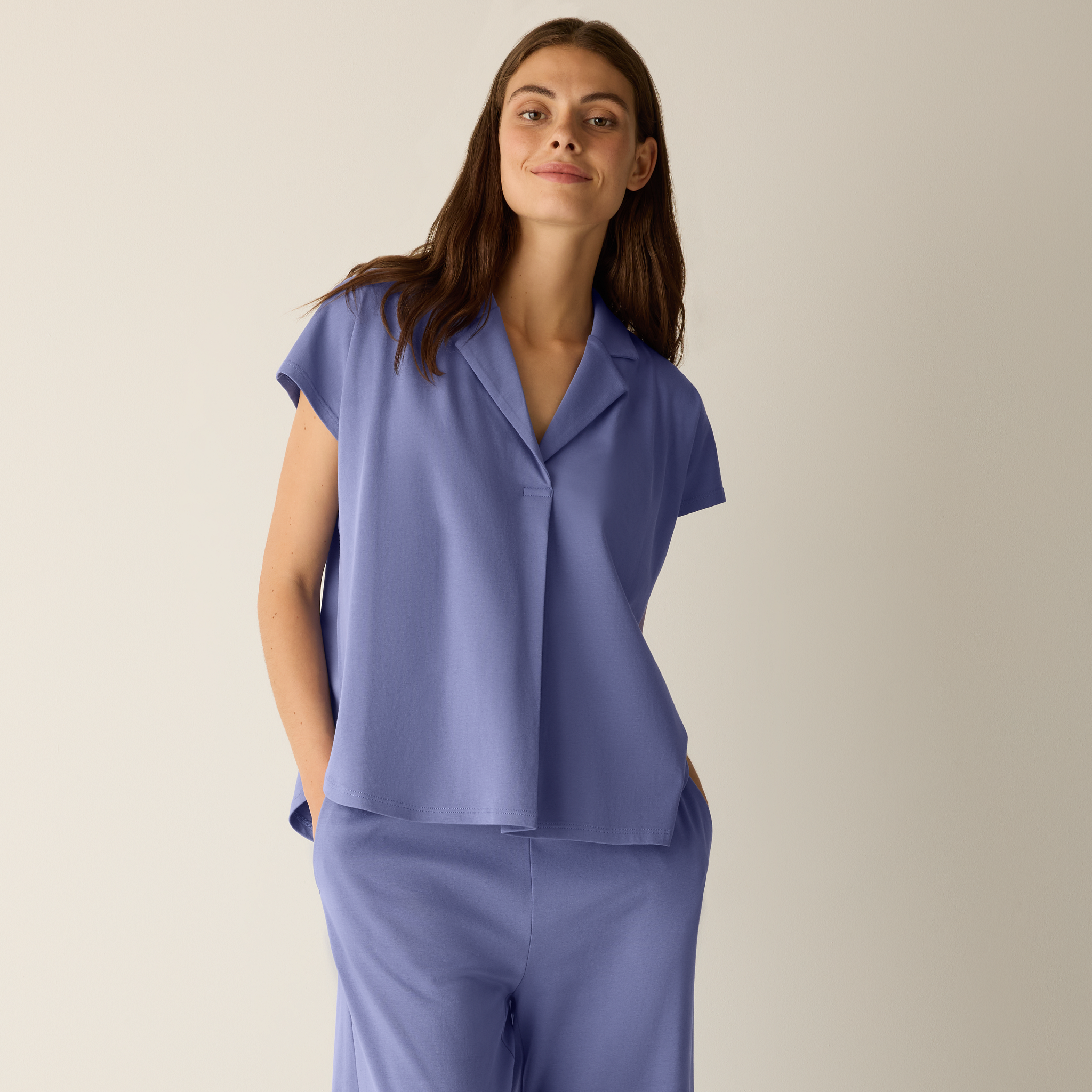 Organic Cotton Interlock Notch Collar Sleep Shirt