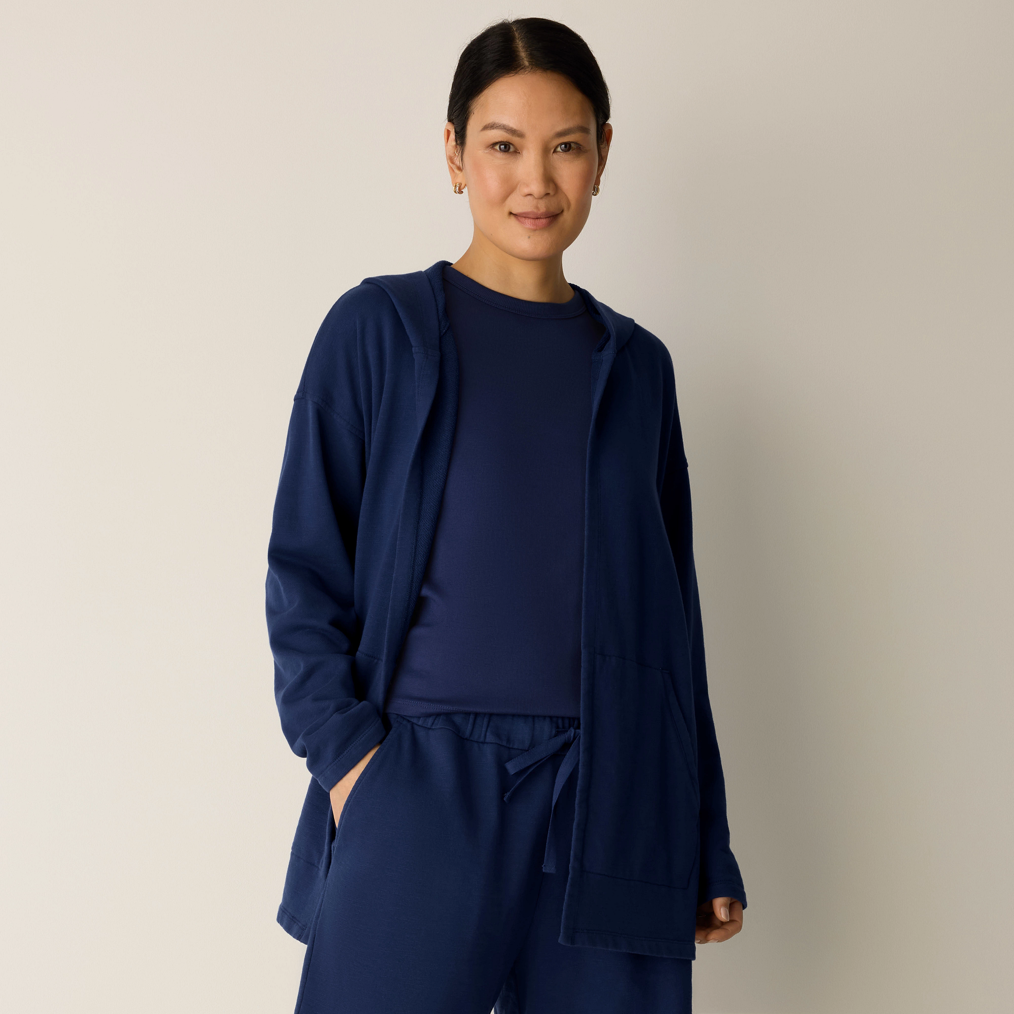Garment-Dyed Organic Cotton Terry Hooded Jacket | EILEEN FISHER