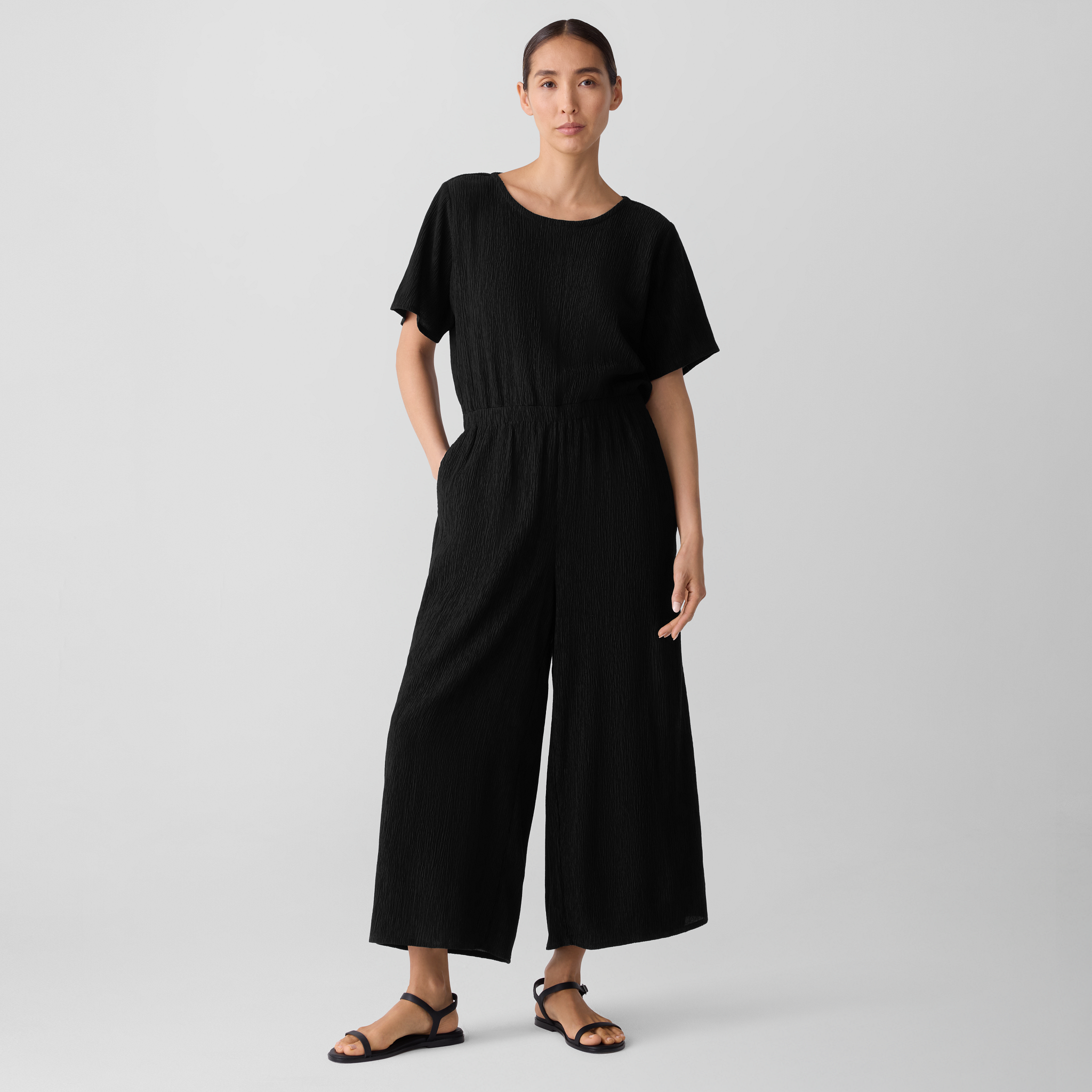 Woven Plissé Jumpsuit