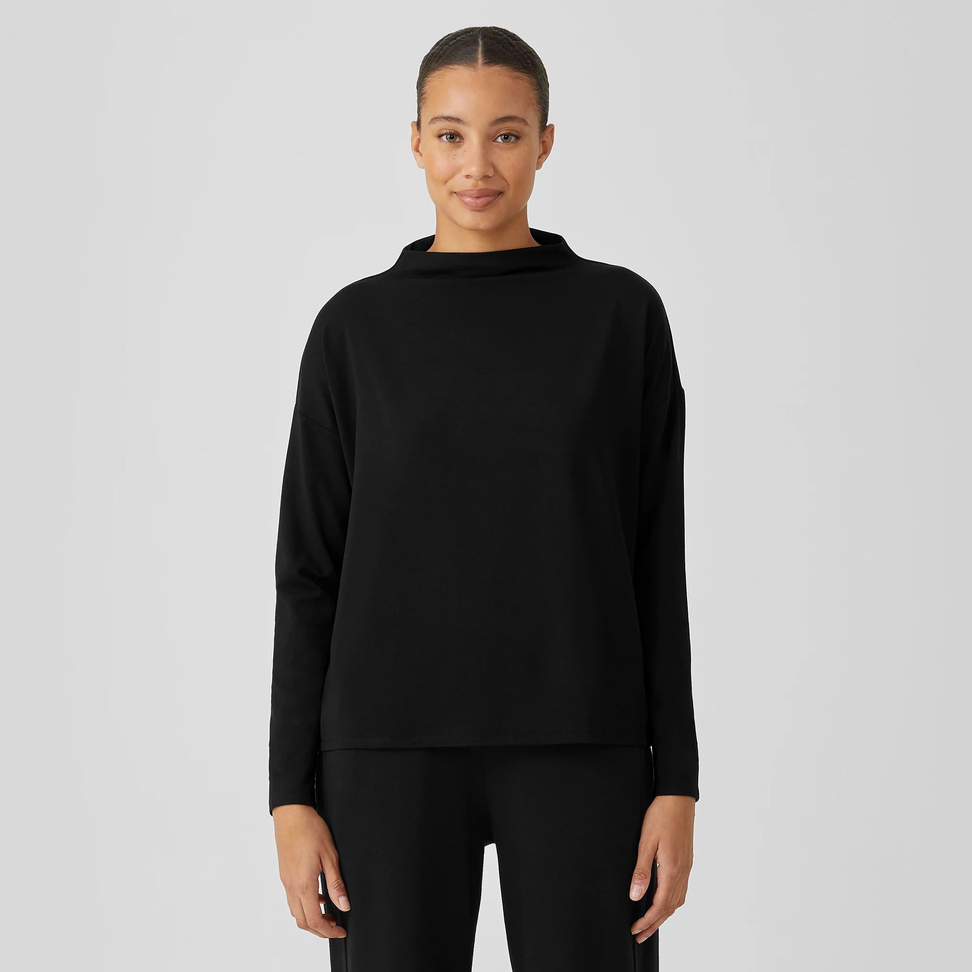 Stretch Jersey Knit Funnel Neck Top | EILEEN FISHER