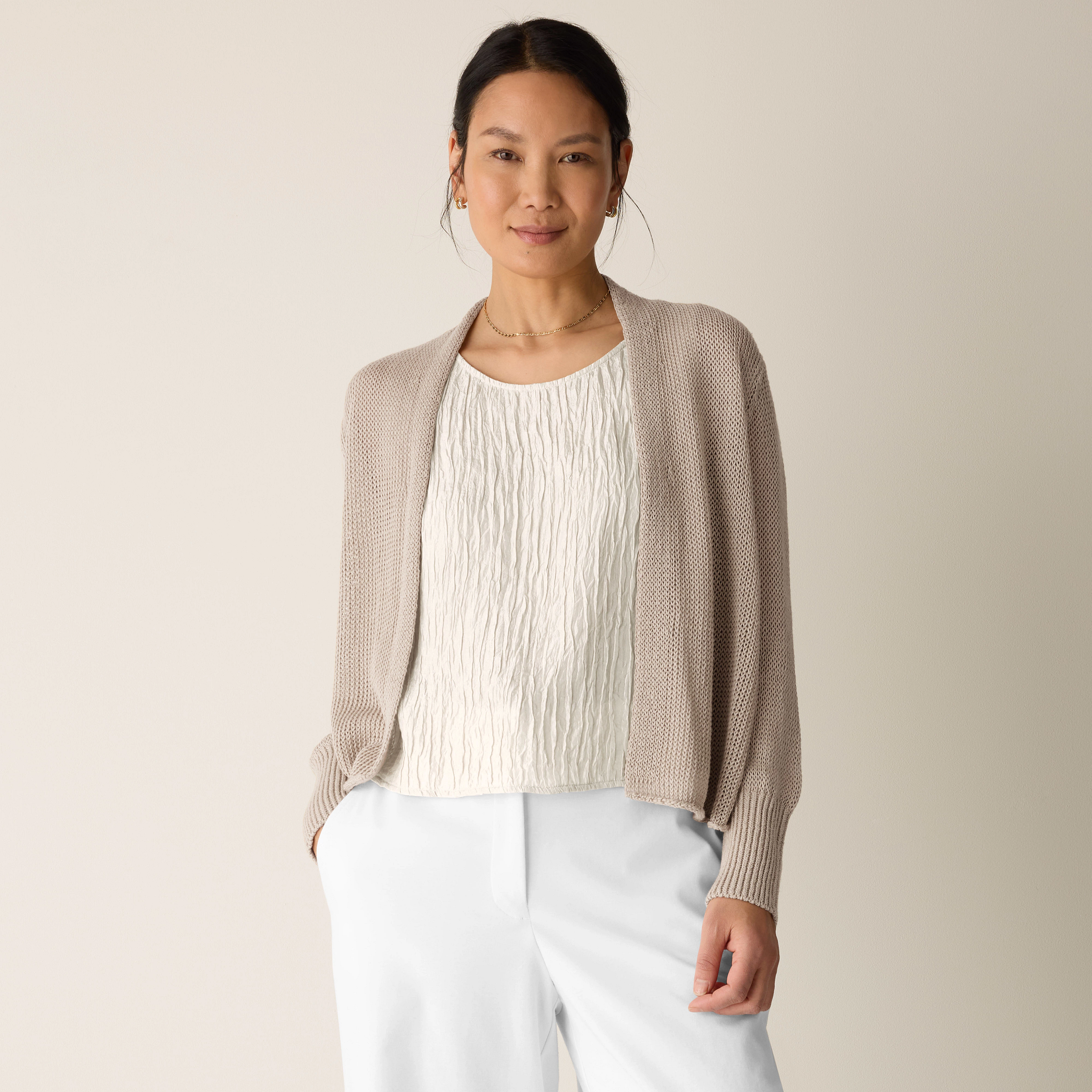 Organic Linen Cotton Cropped Cardigan