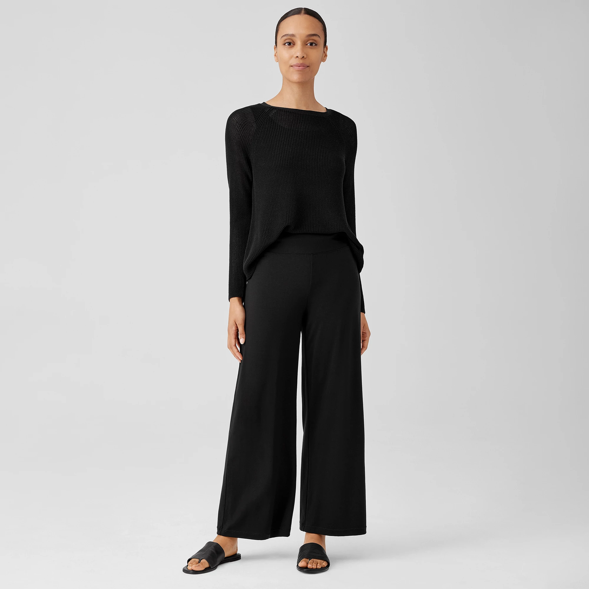 Stretch Jersey Knit Wide-Leg Pant | EILEEN FISHER