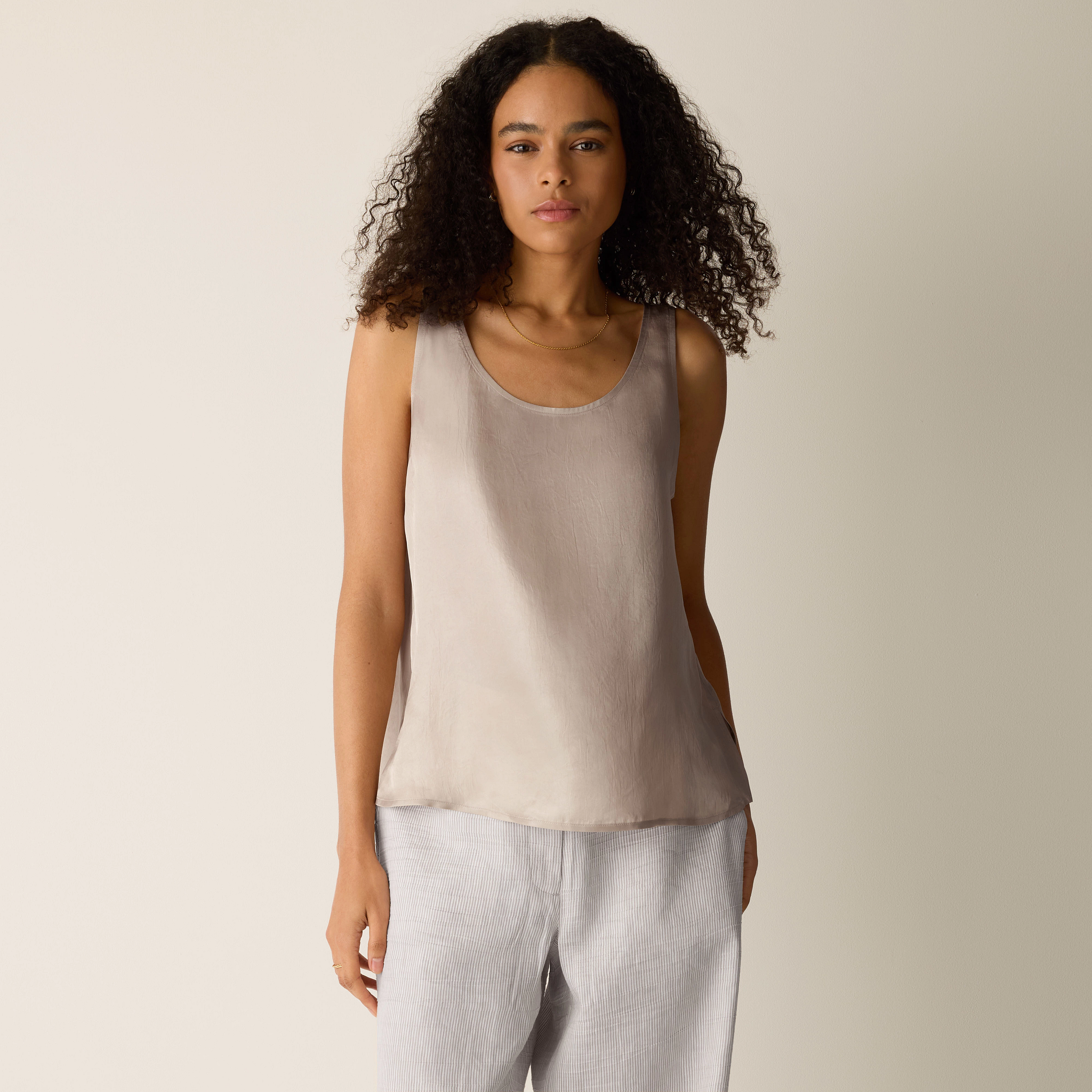 Lightweight Satin Shimmer Scoop Neck Tank from EILEEN FISHER - $158