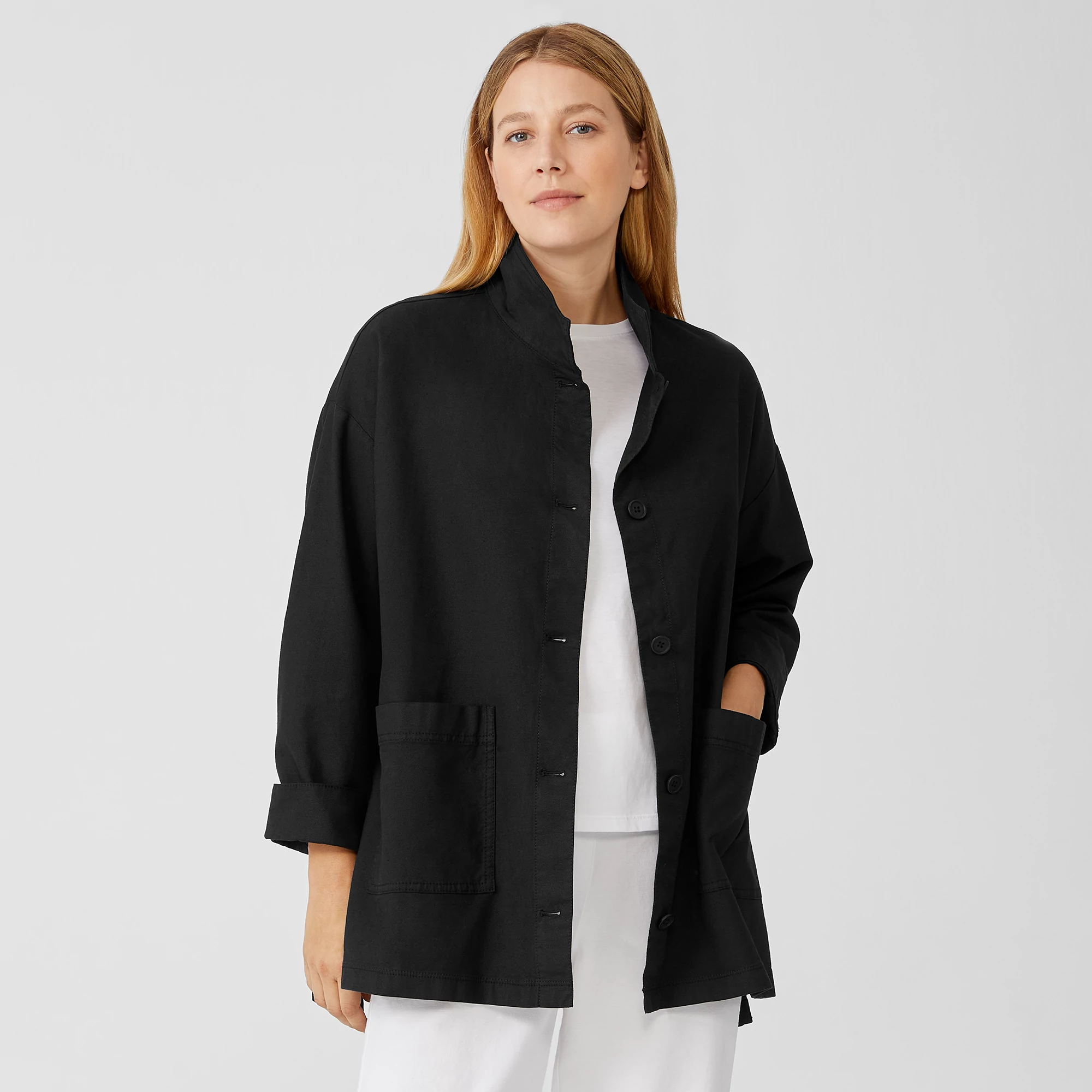 Eileen fisher organic cotton hemp high collar jacket Clearance