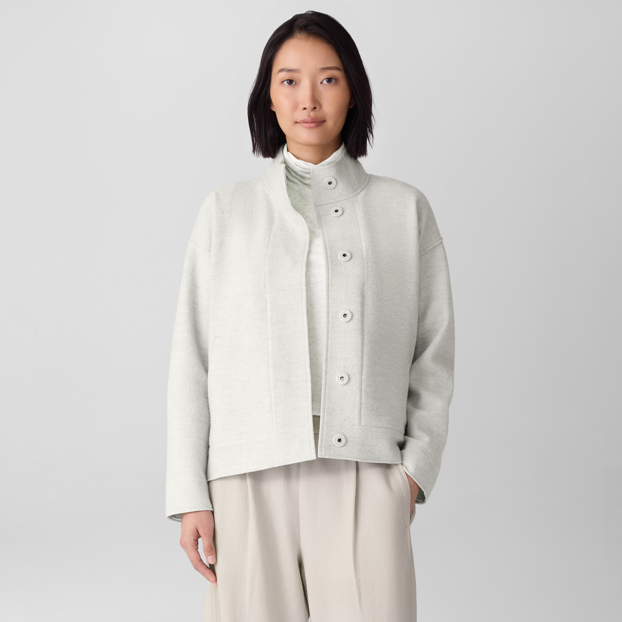 Lightweight Boiled Wool Stand Collar Jacket in Regenerative Wool from EILEEN FISHER - $279.20