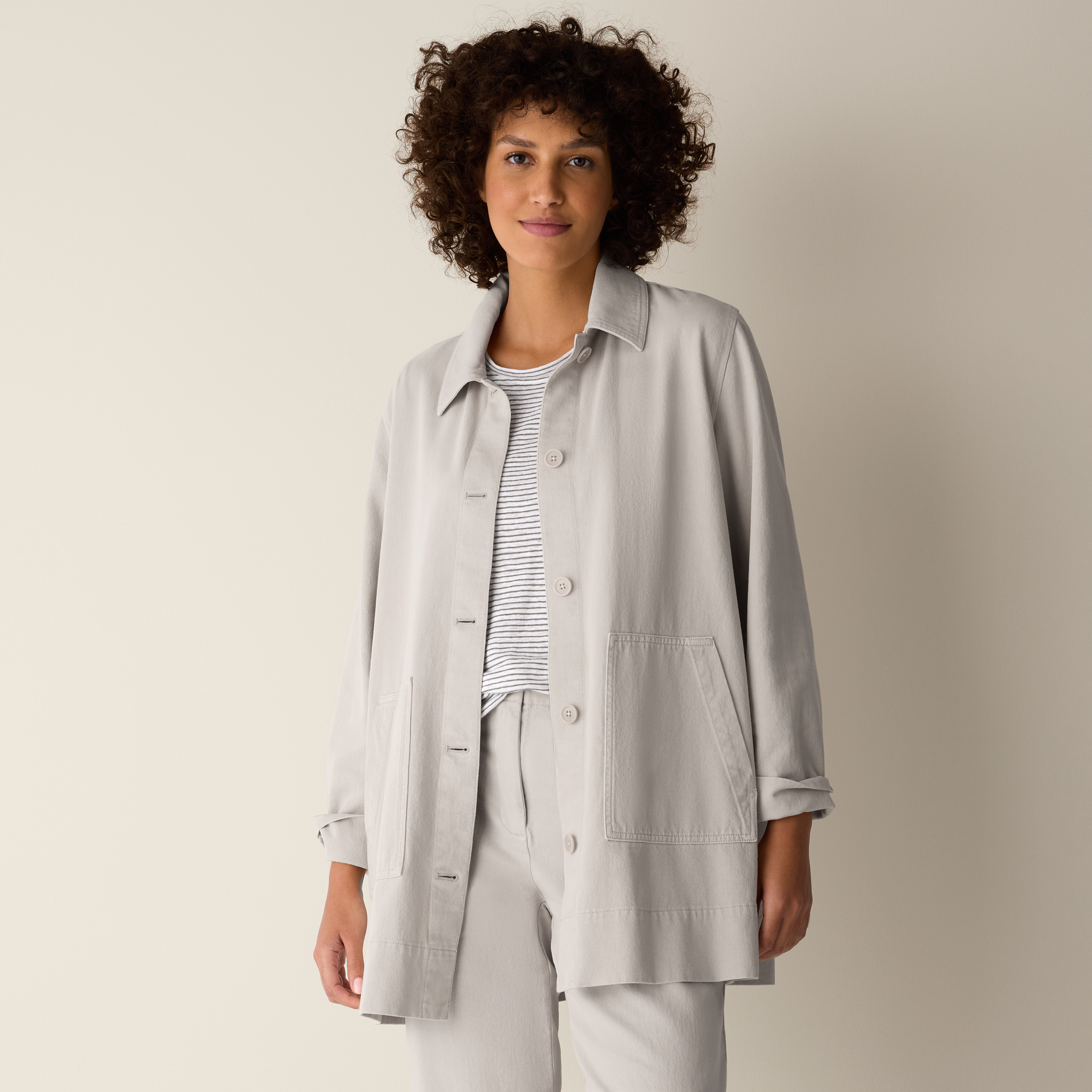 Garment-Dyed Utility Cotton Classic Collar Long Jacket