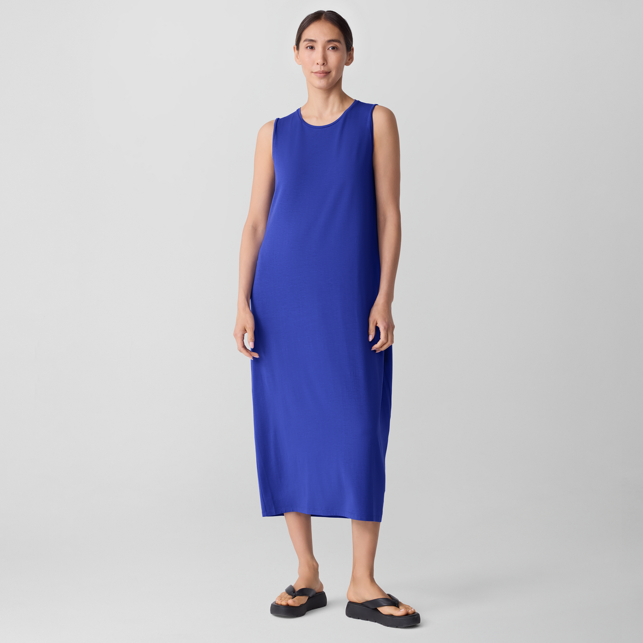 Stretch Jersey Knit Round Neck Dress