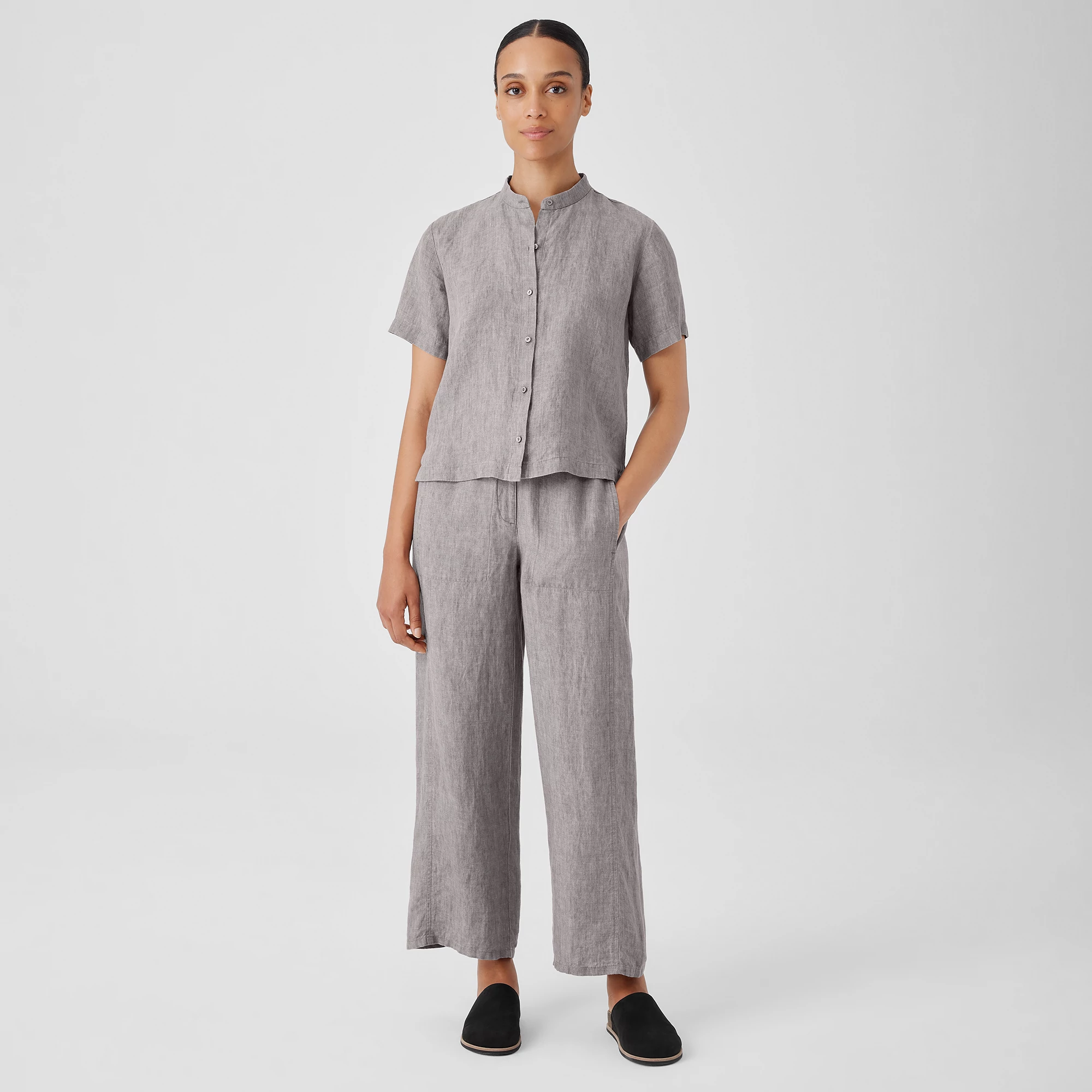 Washed Organic Linen Délavé Wide Trouser Pant