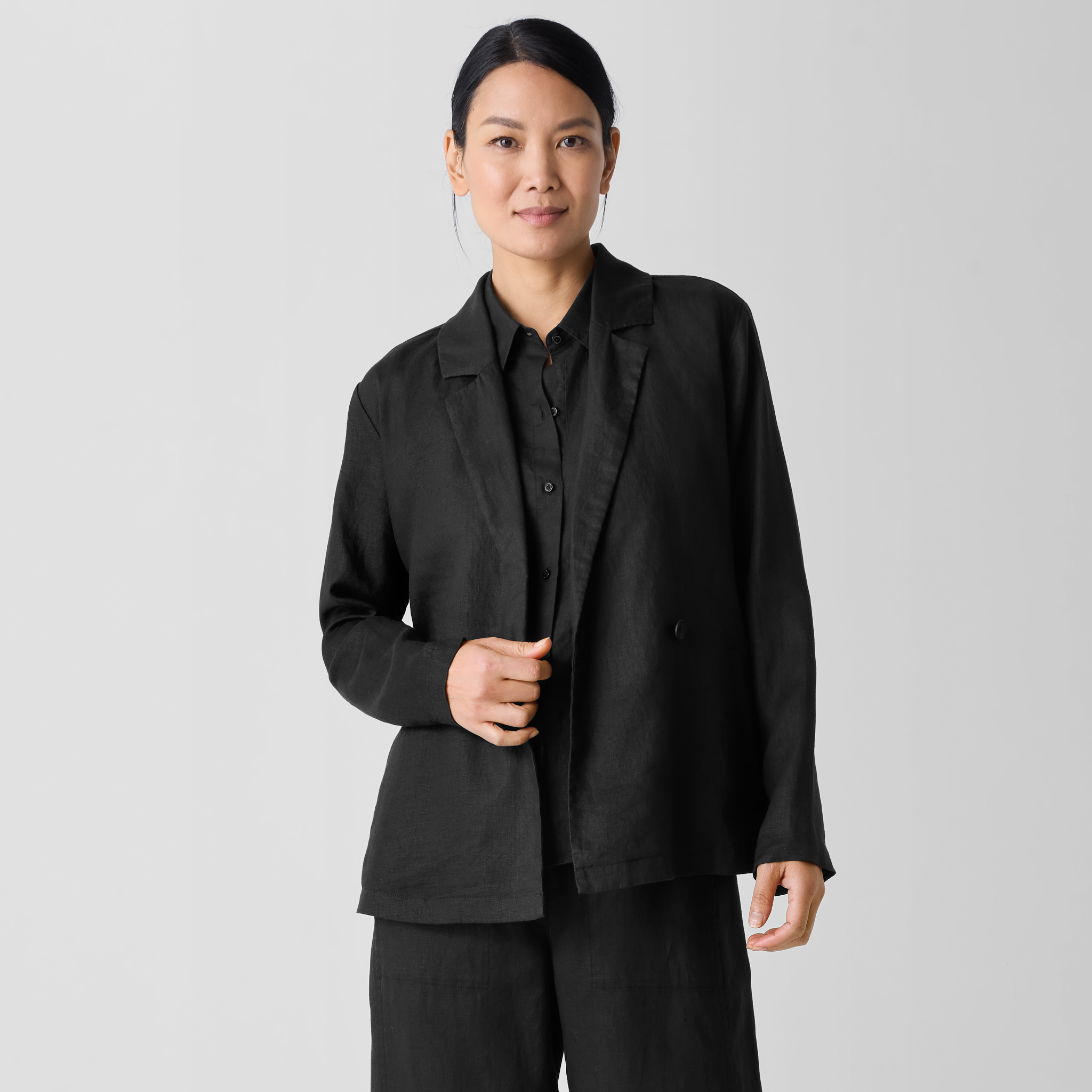 Organic Linen Double-Breasted Blazer | EILEEN FISHER