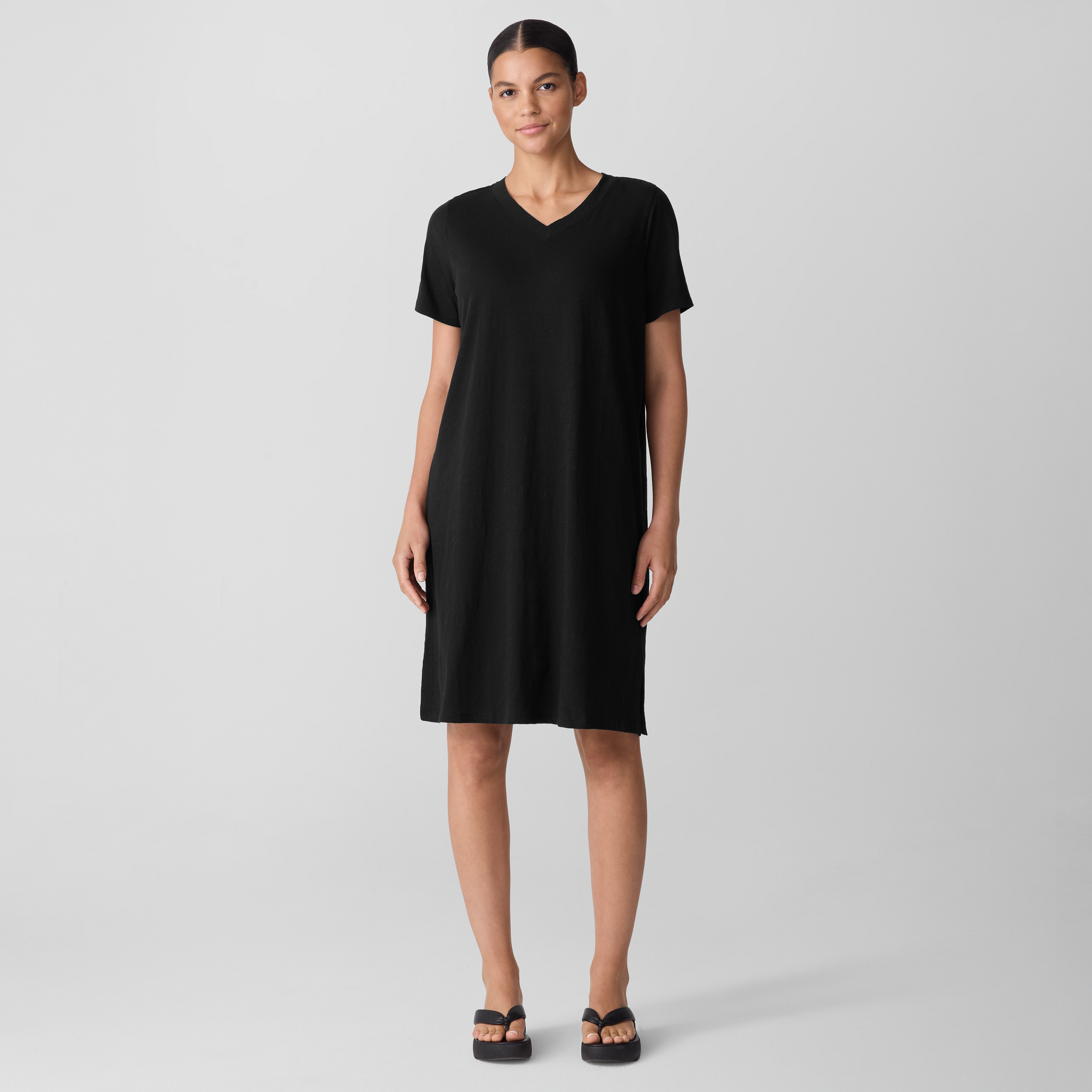 Organic Cotton Slubby Jersey V-Neck Dress from EILEEN FISHER - $95.20