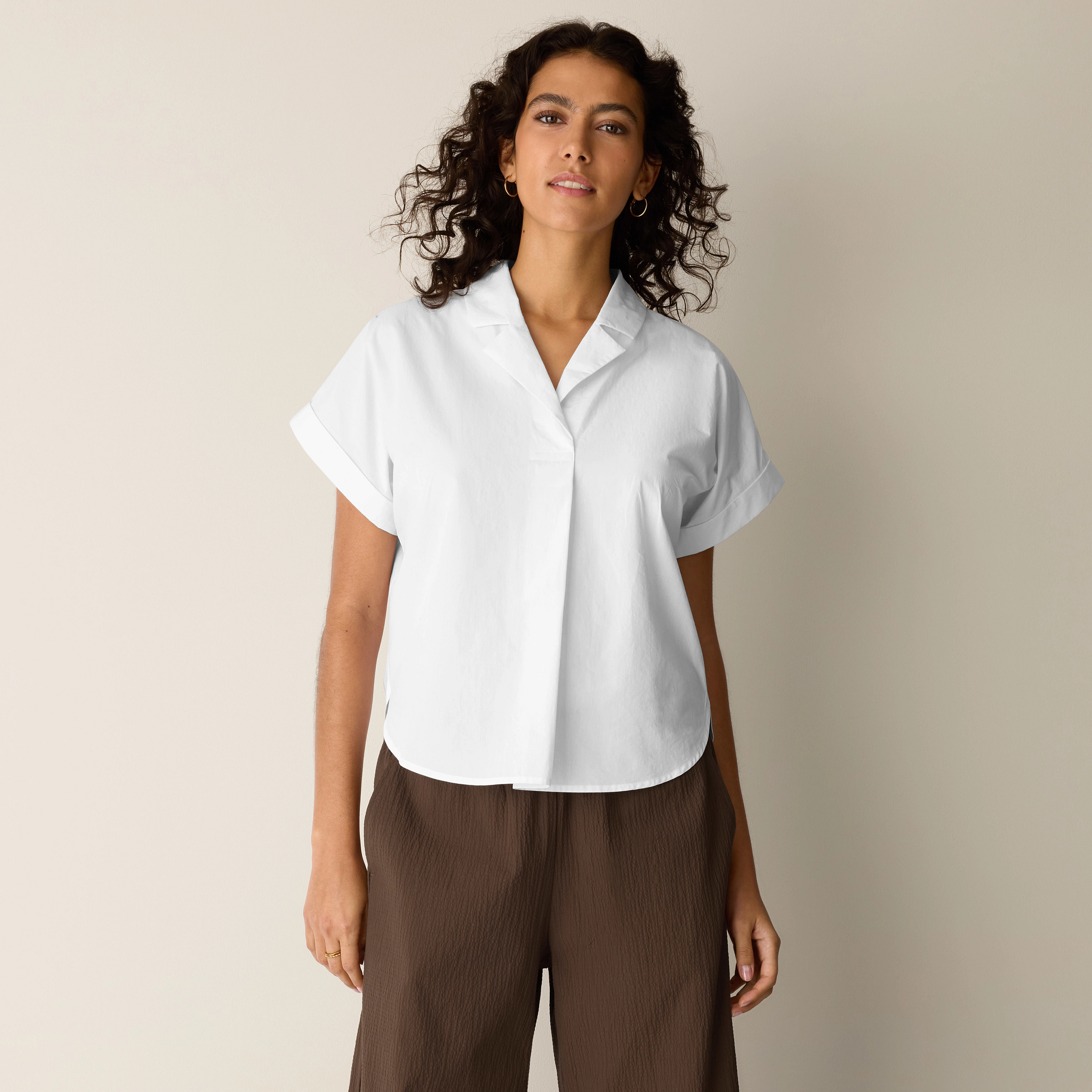 Organic Cotton Poplin Notch Collar Shirt | EILEEN FISHER