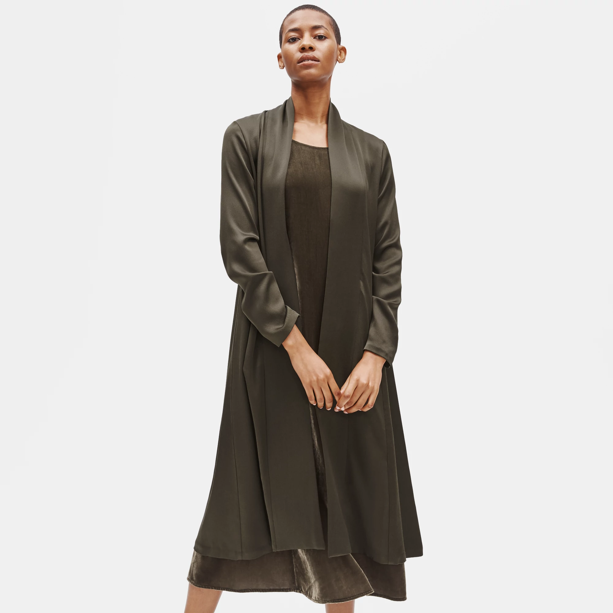 Silk Crepe Back Satin Long Jacket 