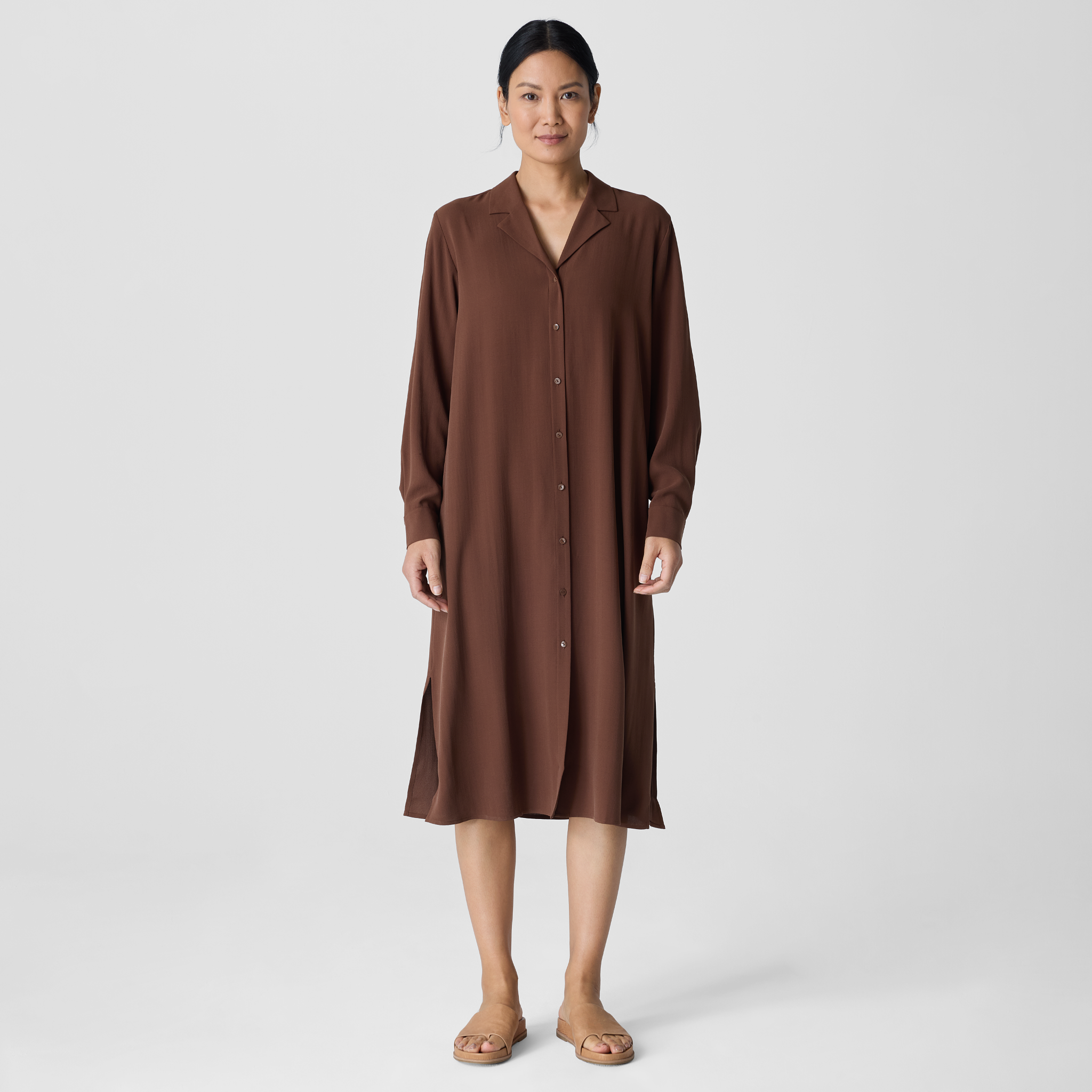 Silk Georgette Crepe Notch Collar Shirtdress