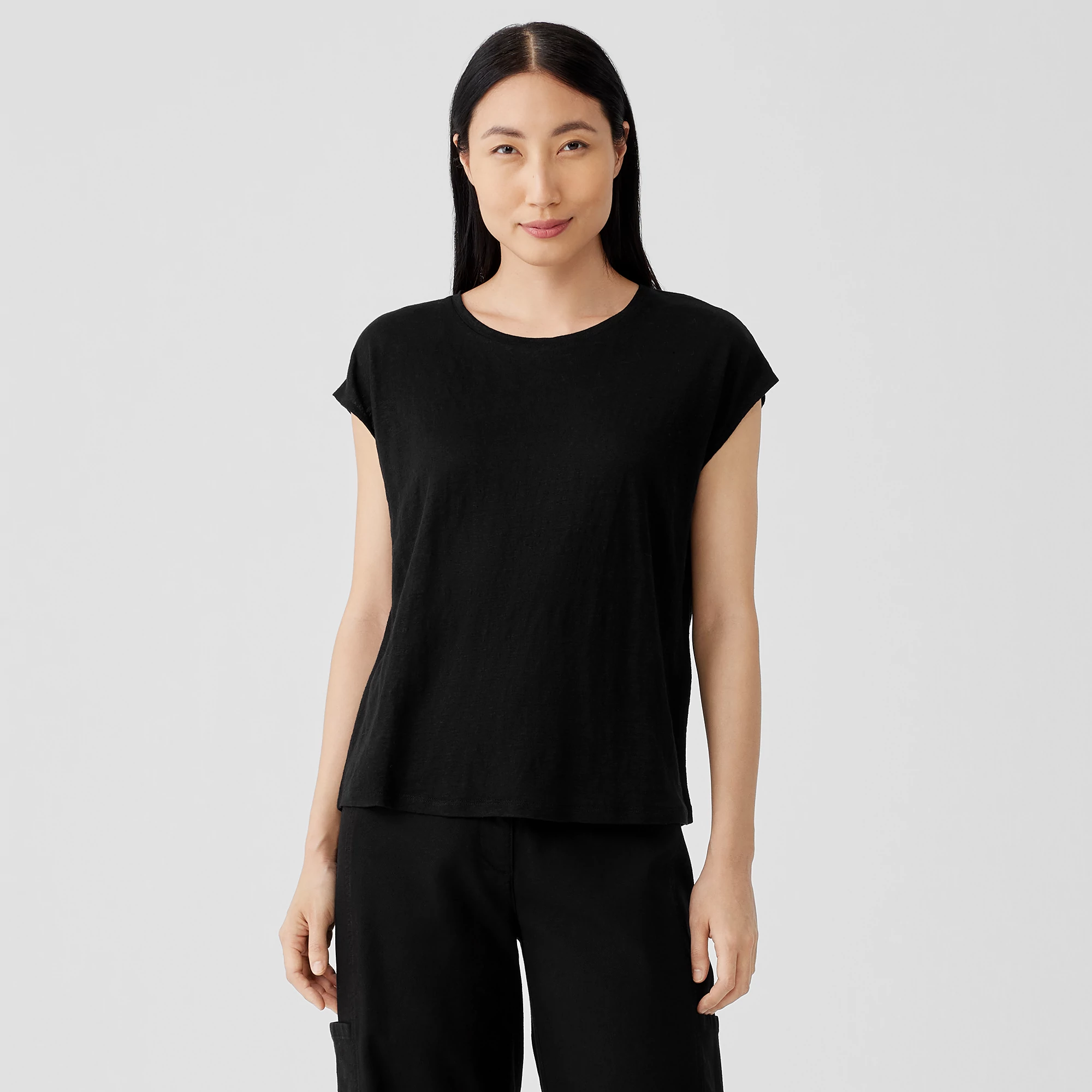 Organic Linen Jersey Shirred-Back Top | EILEEN FISHER