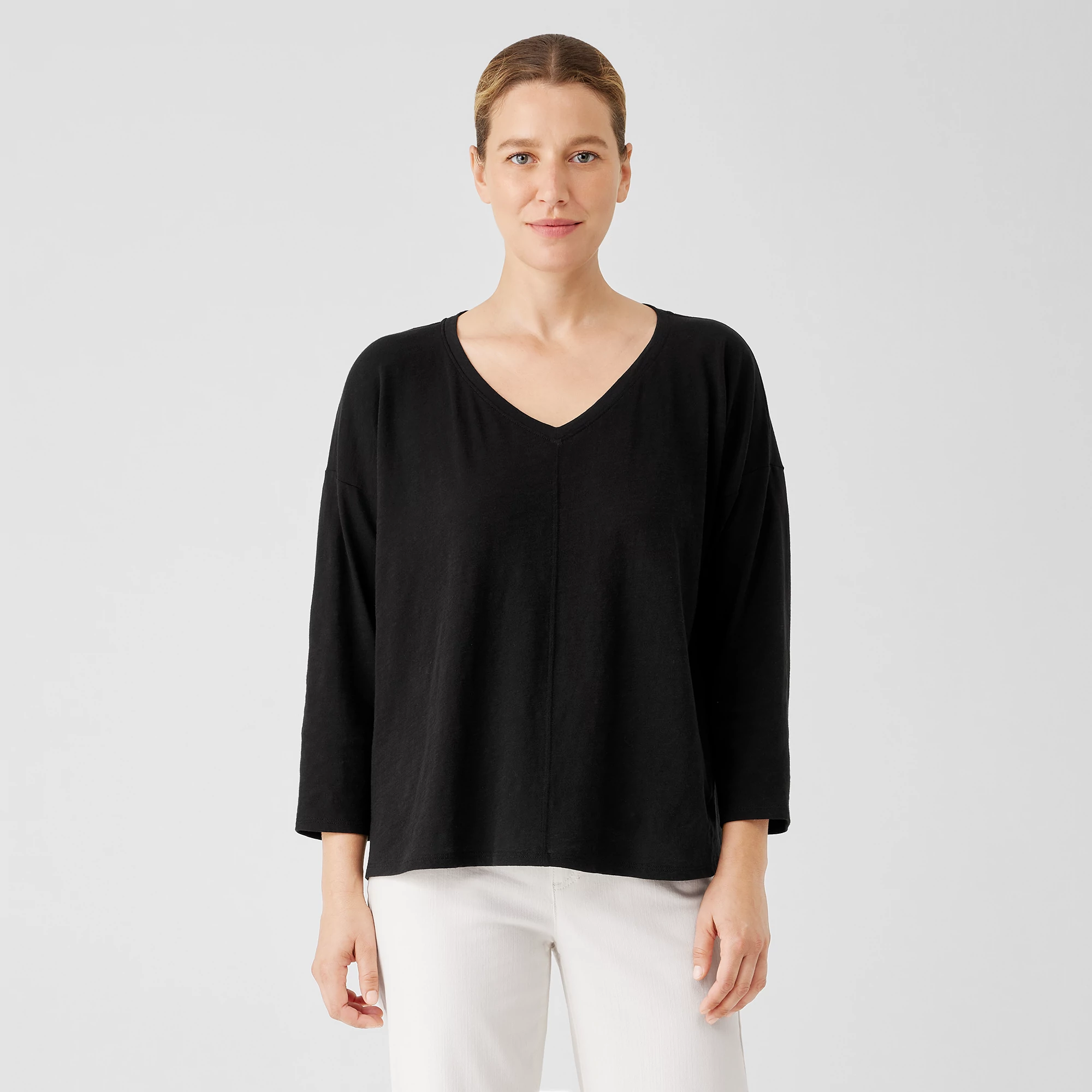 Eileen Fisher  V-Neck Tunic レディース シャツ トップス Black 1 Eileen Fisher V-Neck Tunic Top | Nordstrom