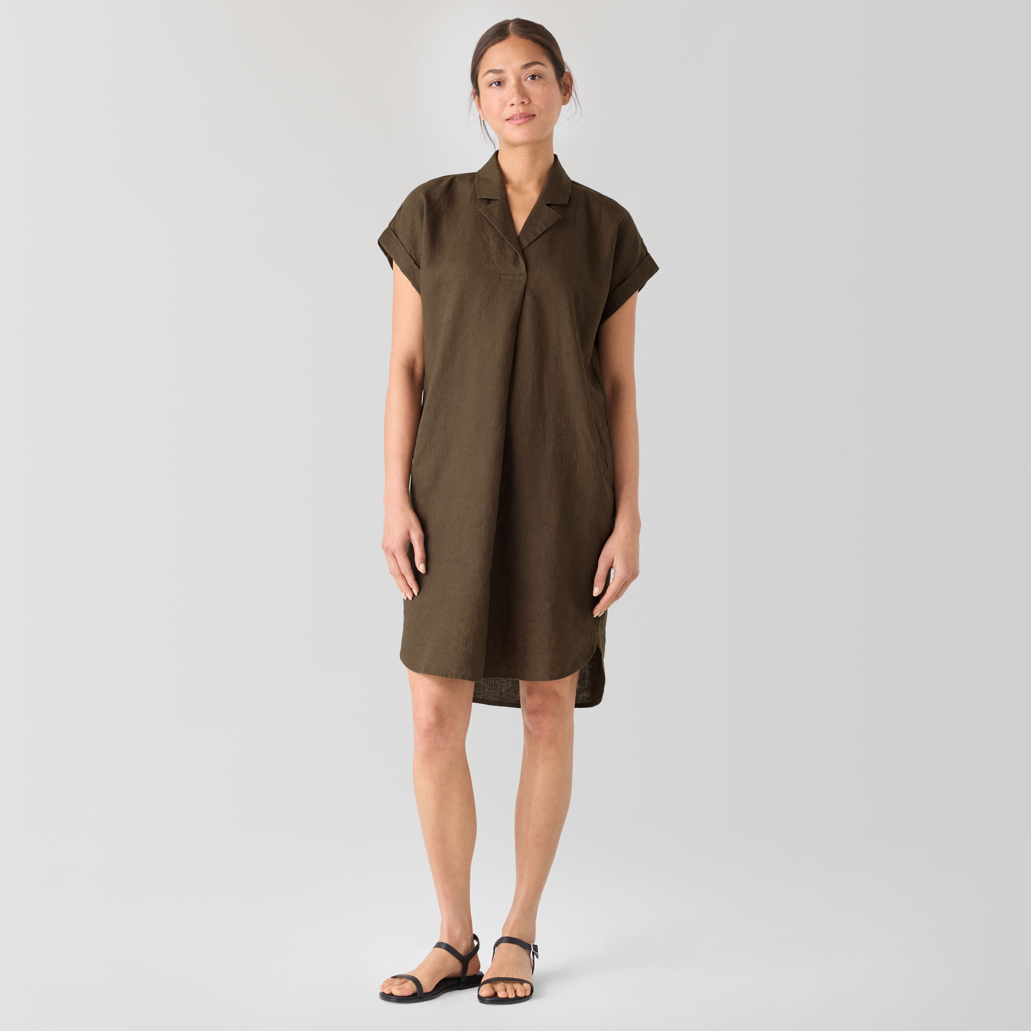 Organic Linen Notch Collar Dress