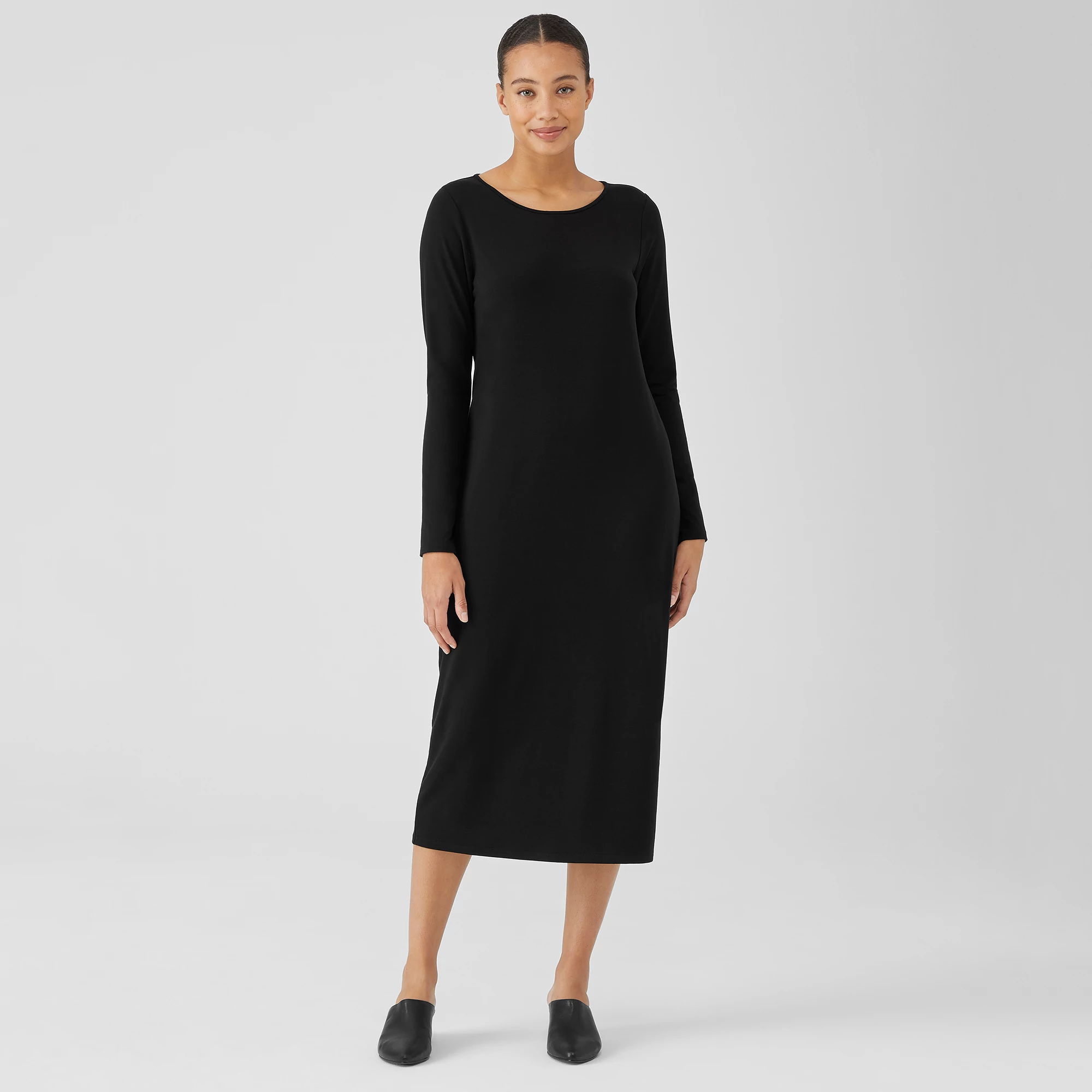 Stretch Jersey Knit Jewel Neck Dress 