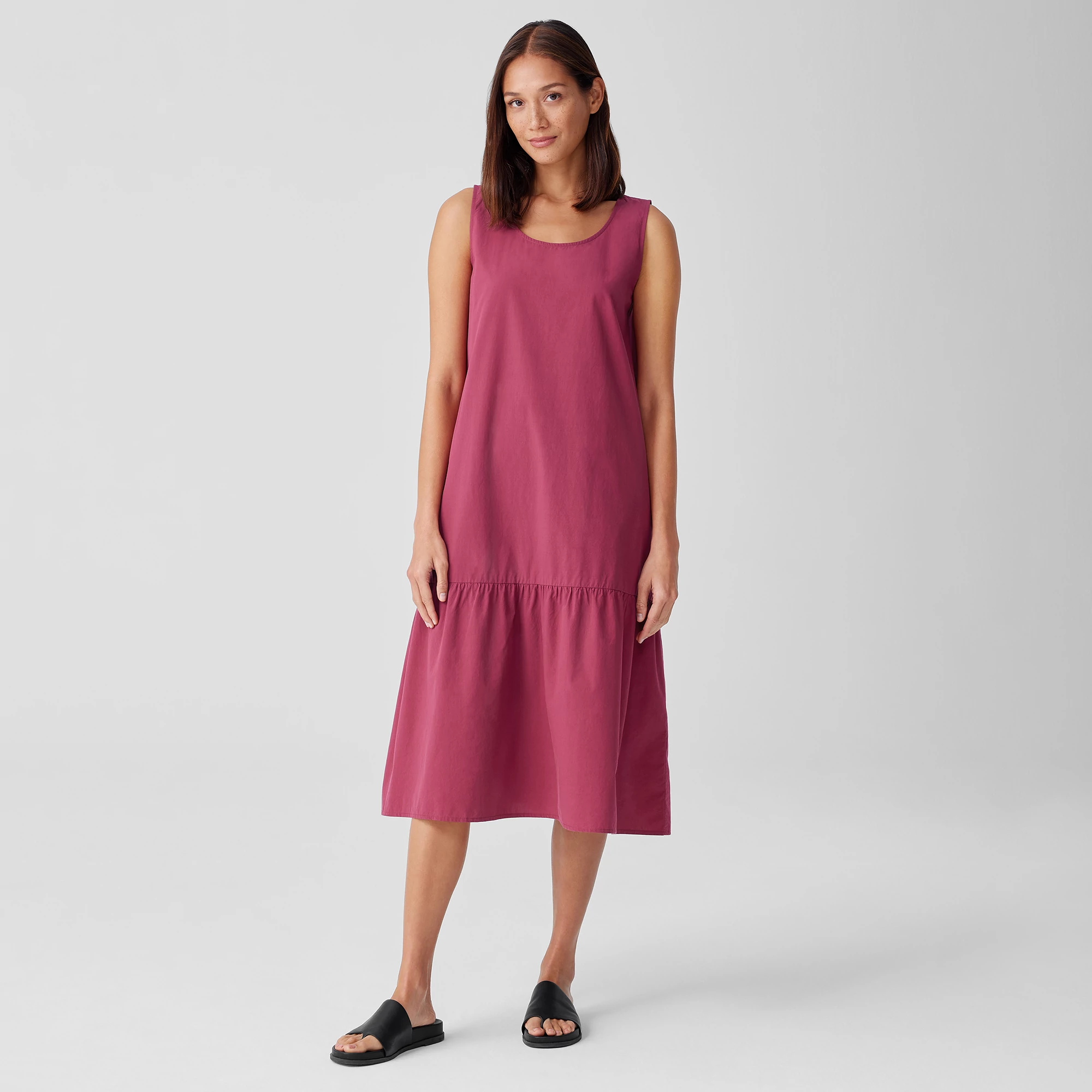 Washed Organic Cotton Poplin Tiered Dress from EILEEN FISHER - $111.20