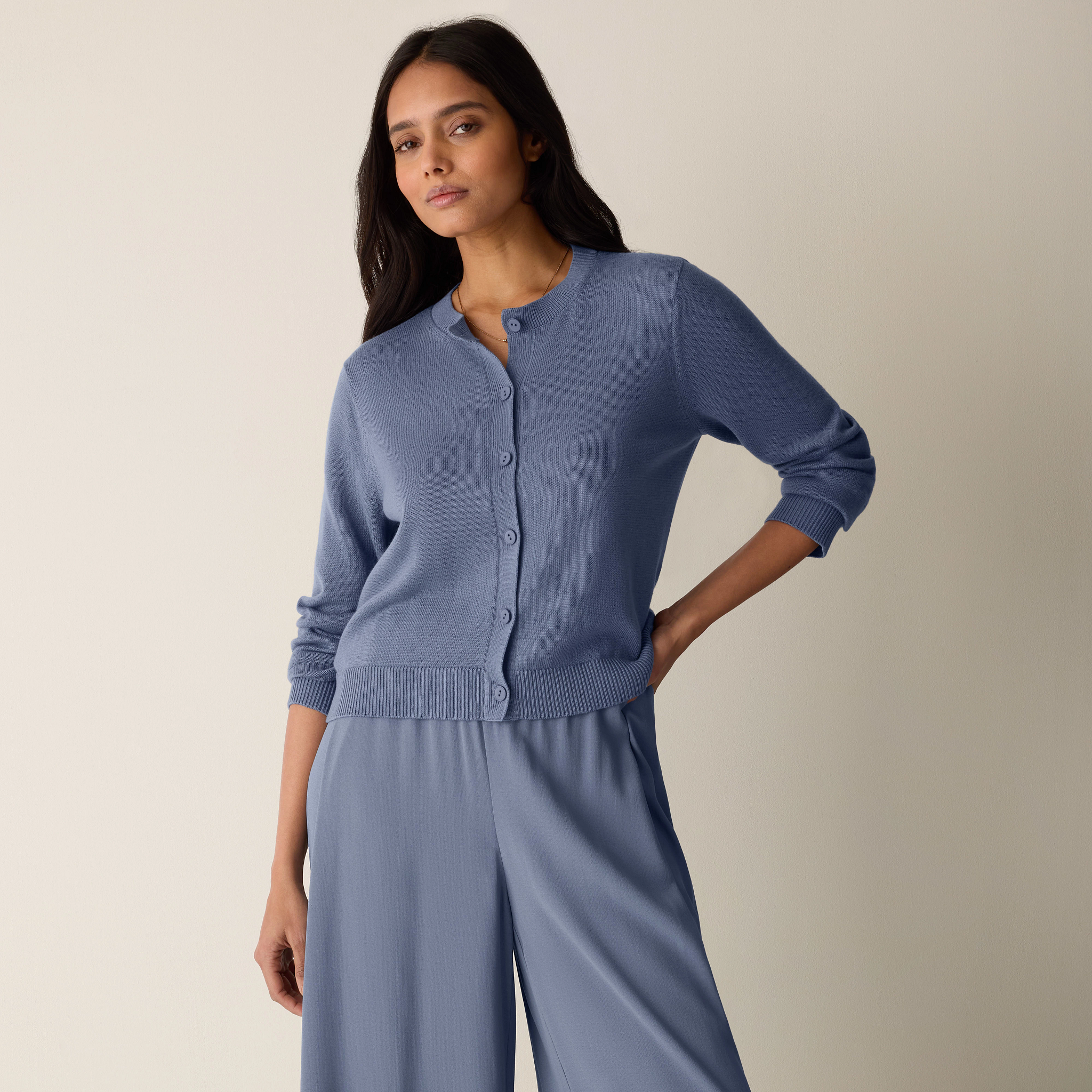 Peruvian Cotton Blend Crew Neck Cardigan from EILEEN FISHER - $258