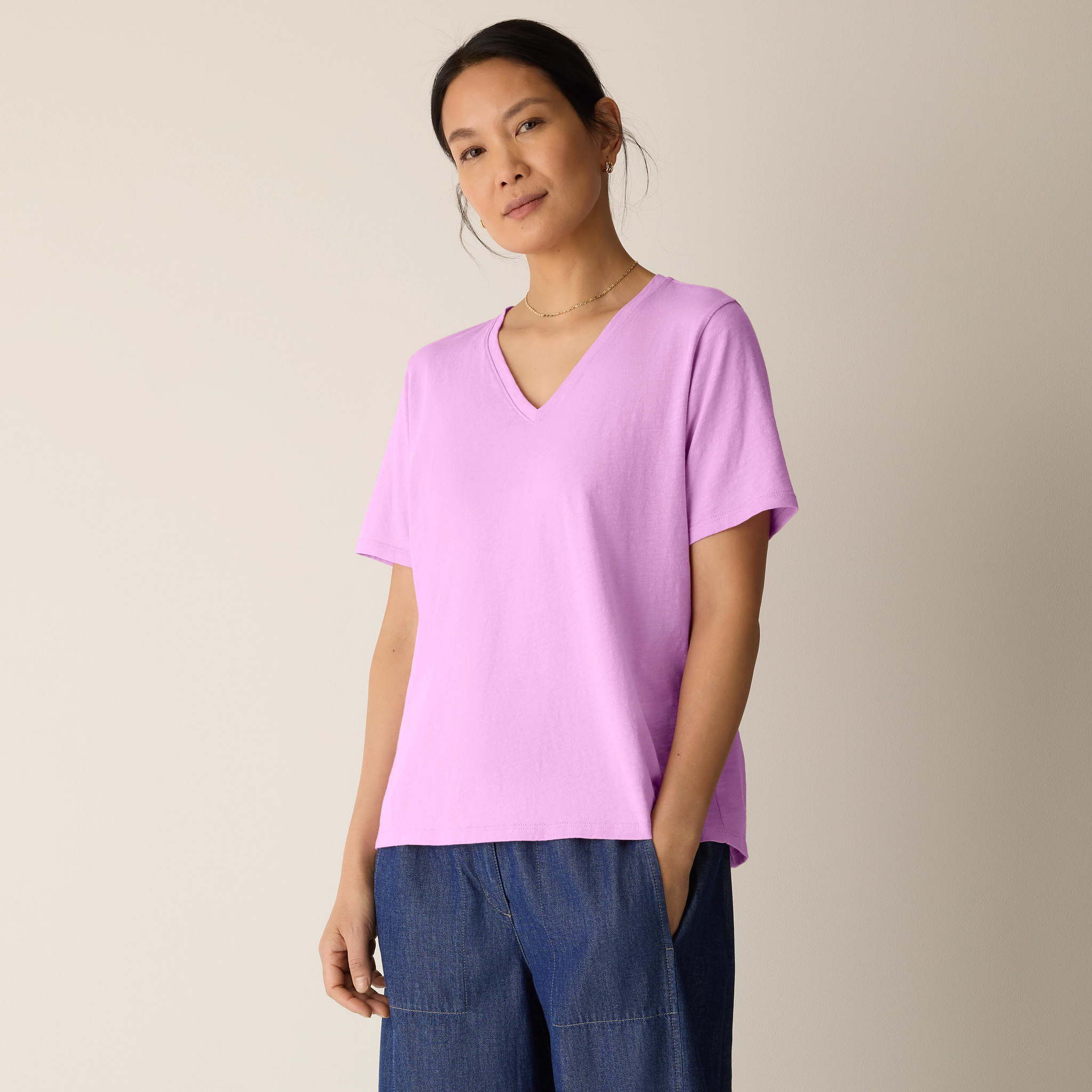Organic Cotton Slubby Jersey V-Neck Tee from EILEEN FISHER - $55.20