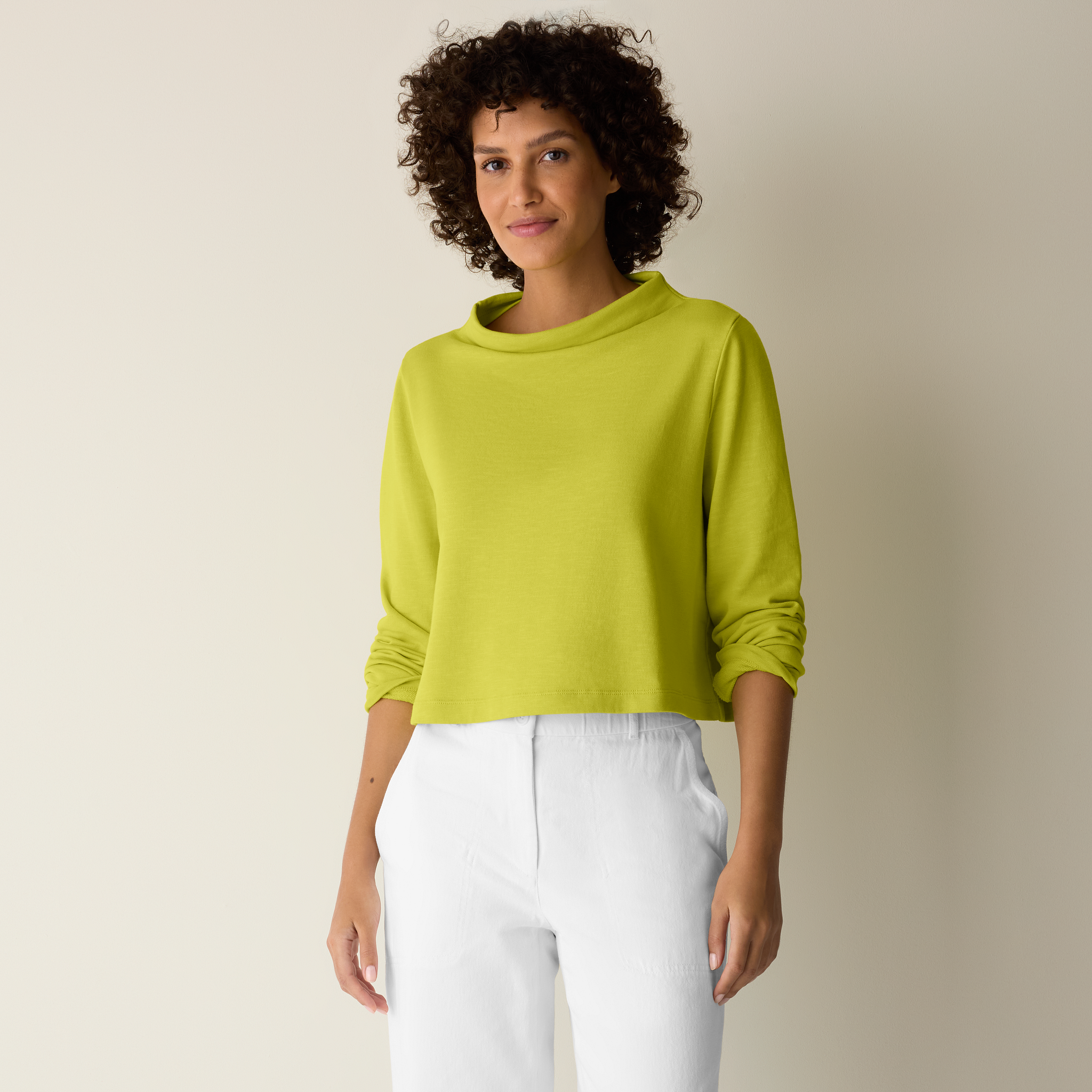 Garment-Dyed Organic Cotton Terry Funnel Neck Top from EILEEN FISHER - $168